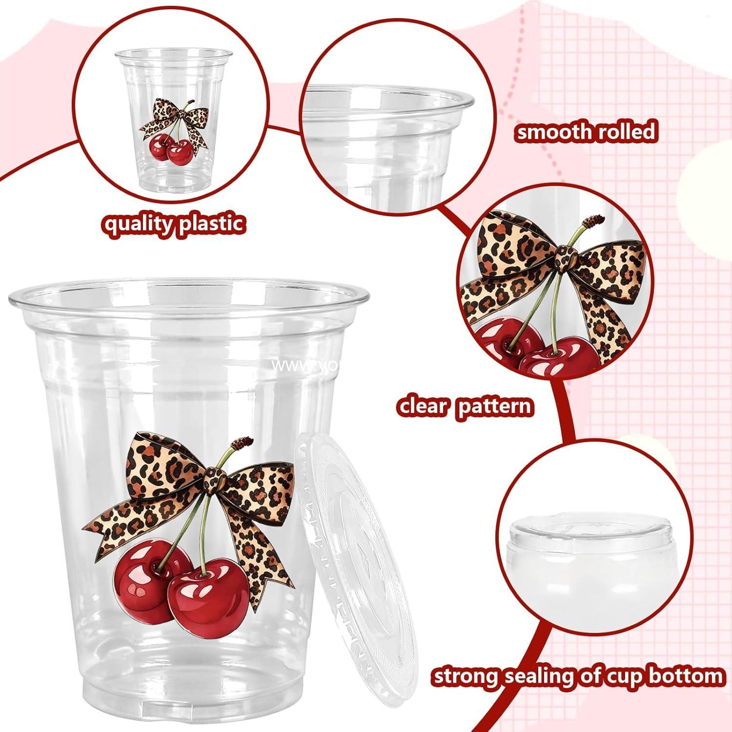 Wholesale 50pcs 12oz Leopard Cheetah Cherry Print Disposable Plastic Cups with Lids Straws for Bachelorette Party Girls Night Bridal Shower Factory Wholesale 50pcs 12oz Leopard Cheetah Cherry Print Disposable Plastic Cups with Lids Straws for Bachelorette Party Girls Night Bridal Shower Factory