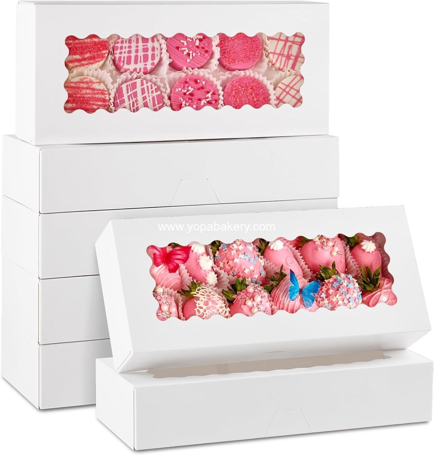 Wholesale 30 Pack 12.5" x 5.5" x 2.5" White Auto Pop-Up Bakery Boxes with Window for Chocolate Strawberries Cake Pops Donuts Cocoa Bombs Cookies Pastries Factory