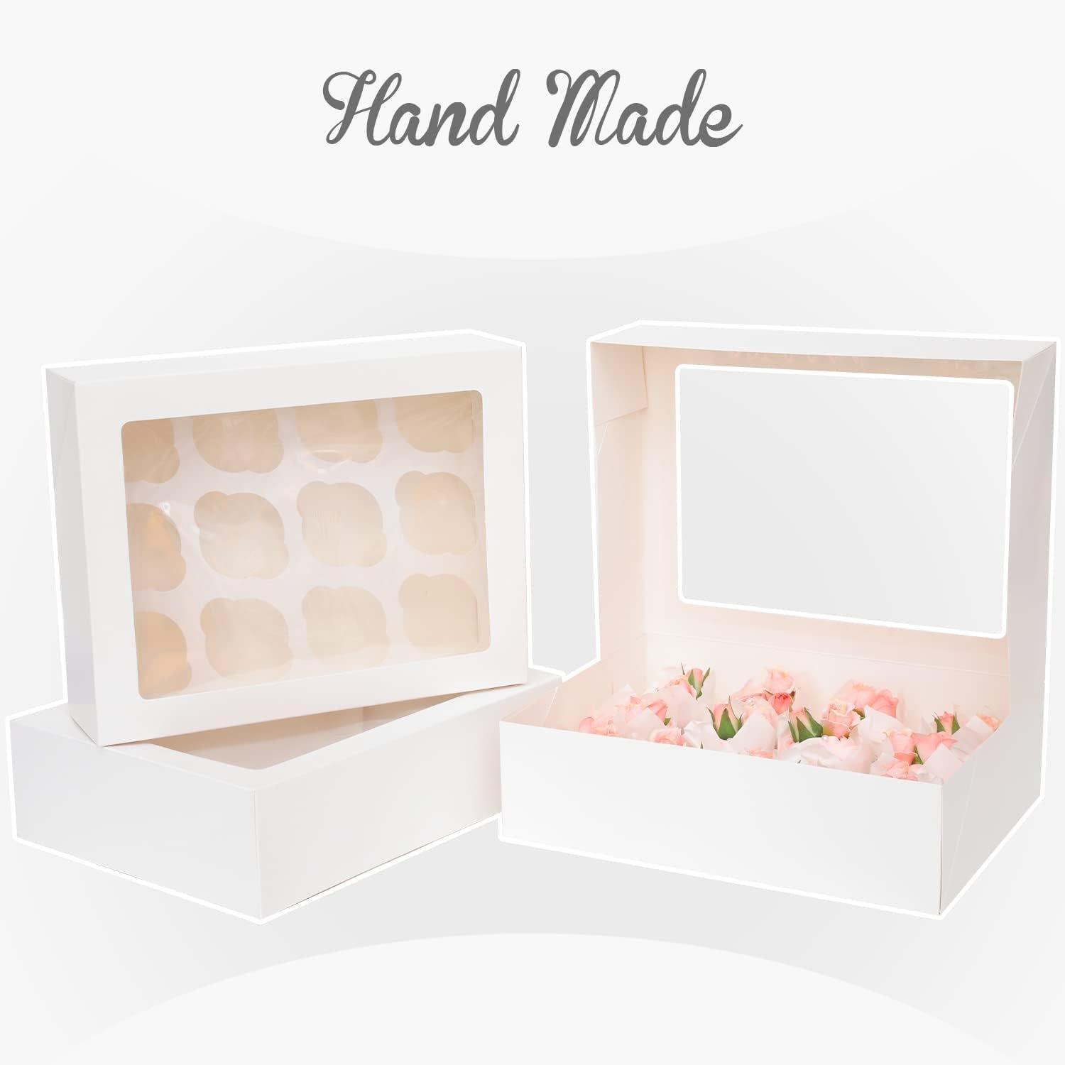 Wholesale Auto Pop-Up Cupcake Boxes with Window White 20PCS 12 Count 13x10x3.5 Inch Carrier Containers Pink Ribbon Rolls Factory Wholesale Auto Pop-Up Cupcake Boxes with Window White 20PCS 12 Count 13x10x3.5 Inch Carrier Containers Pink Ribbon Rolls Factory