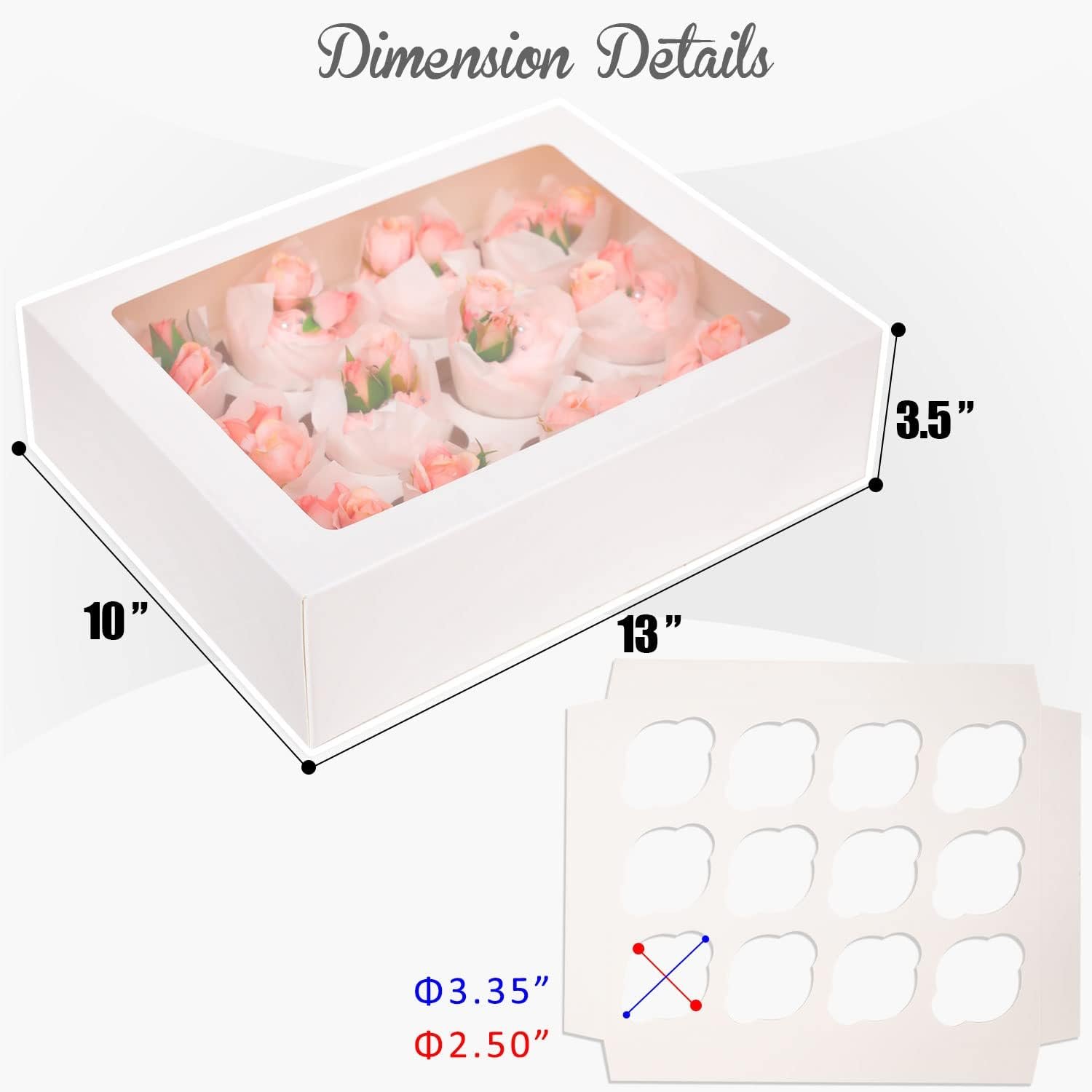 Wholesale Auto Pop-Up Cupcake Boxes with Window White 20PCS 12 Count 13x10x3.5 Inch Carrier Containers Pink Ribbon Rolls Factory Wholesale Auto Pop-Up Cupcake Boxes with Window White 20PCS 12 Count 13x10x3.5 Inch Carrier Containers Pink Ribbon Rolls Factory
