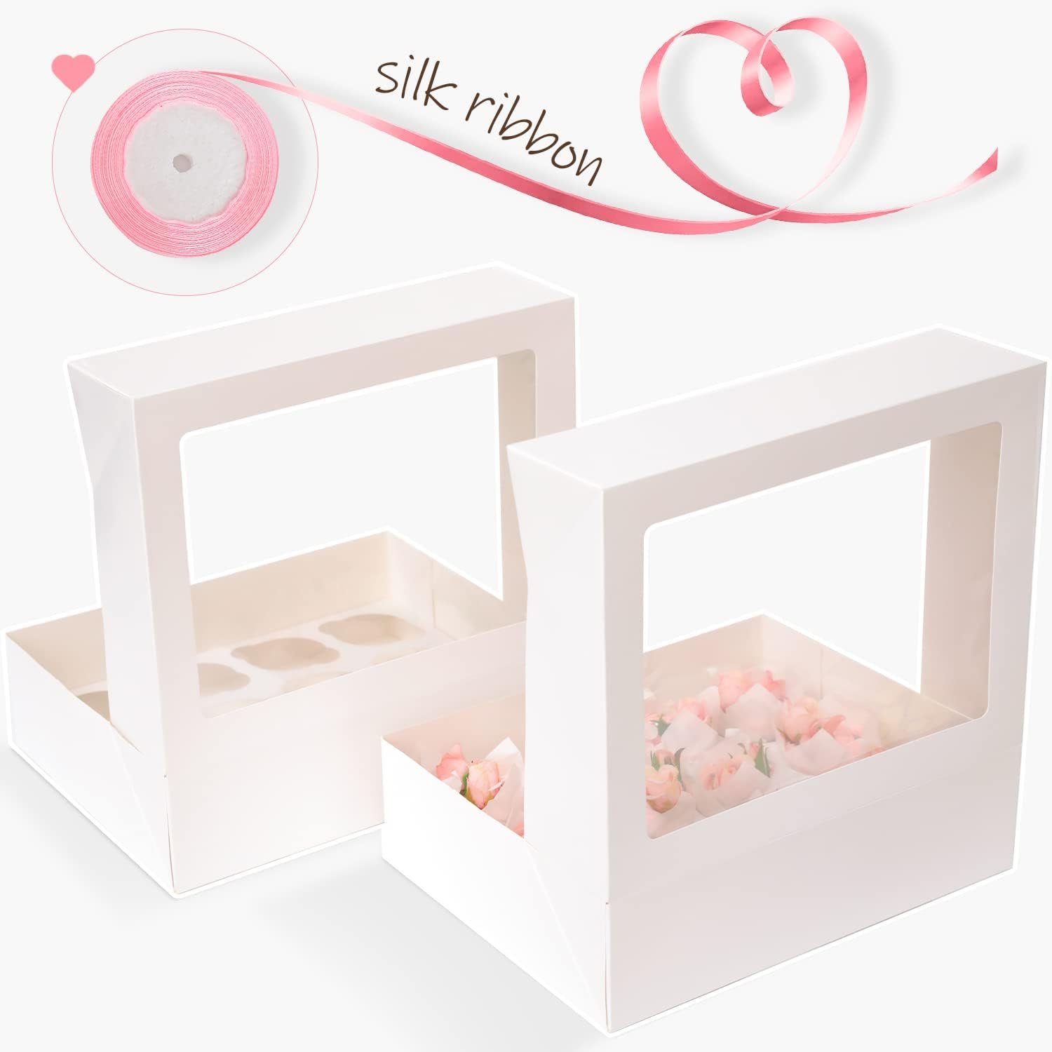 Wholesale Auto Pop-Up Cupcake Boxes with Window White 20PCS 12 Count 13x10x3.5 Inch Carrier Containers Pink Ribbon Rolls Factory Wholesale Auto Pop-Up Cupcake Boxes with Window White 20PCS 12 Count 13x10x3.5 Inch Carrier Containers Pink Ribbon Rolls Factory