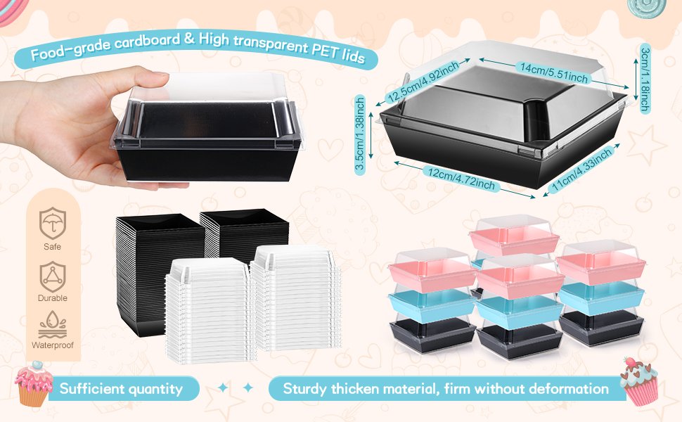 Wholesale 100 Pack 5 Inch Black Square Paper Charcuterie Boxes Clear Lids Disposable Cookie Containers for Desserts Cakes Hot Cocoa Bombs Strawberries Factory