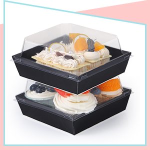 Wholesale 100 Pack 5 Inch Black Square Paper Charcuterie Boxes Clear Lids Disposable Cookie Containers for Desserts Cakes Hot Cocoa Bombs Strawberries Factory