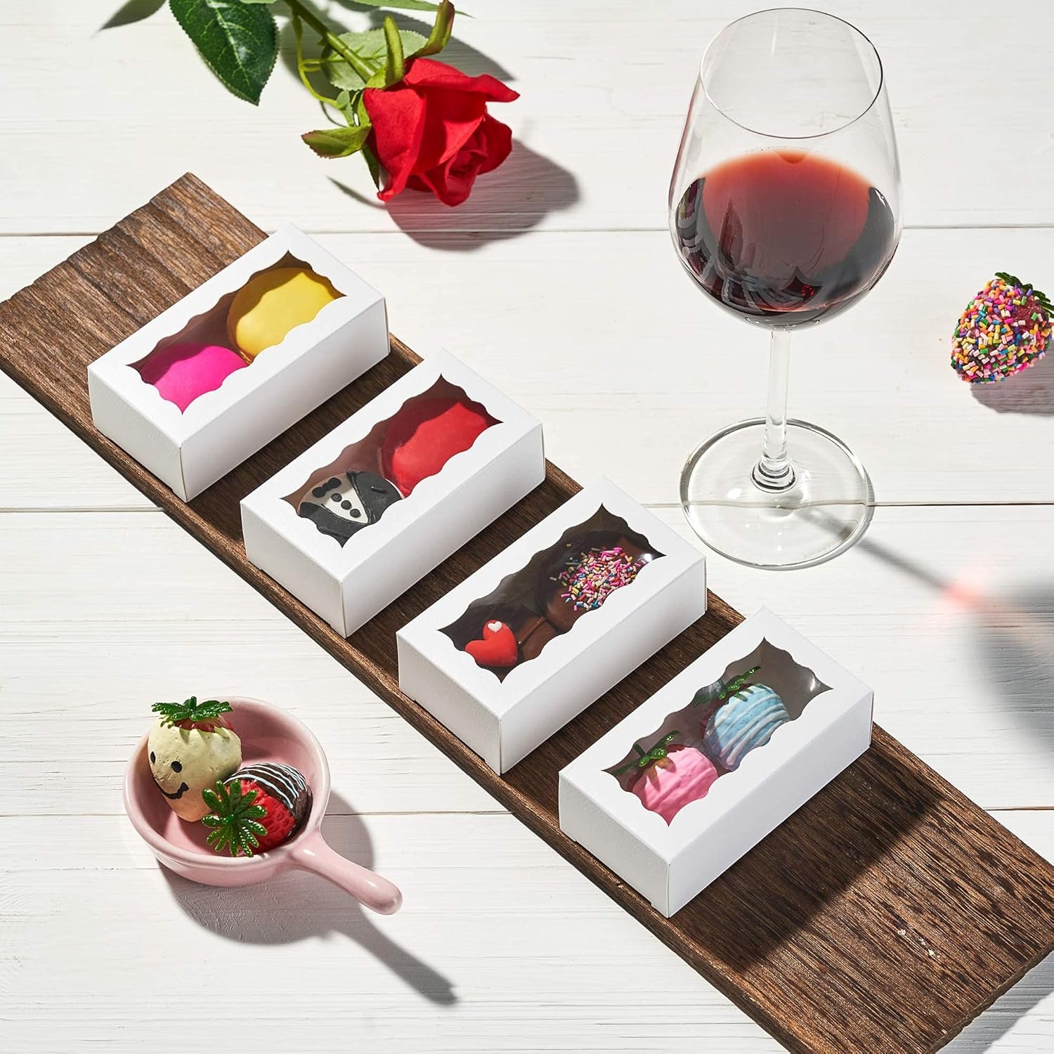 Wholesale Small White Treat Boxes 100 Pack with Window 4.17x2.16x1.37in Candy Chocolate Macaron Bakery for 2 Factory