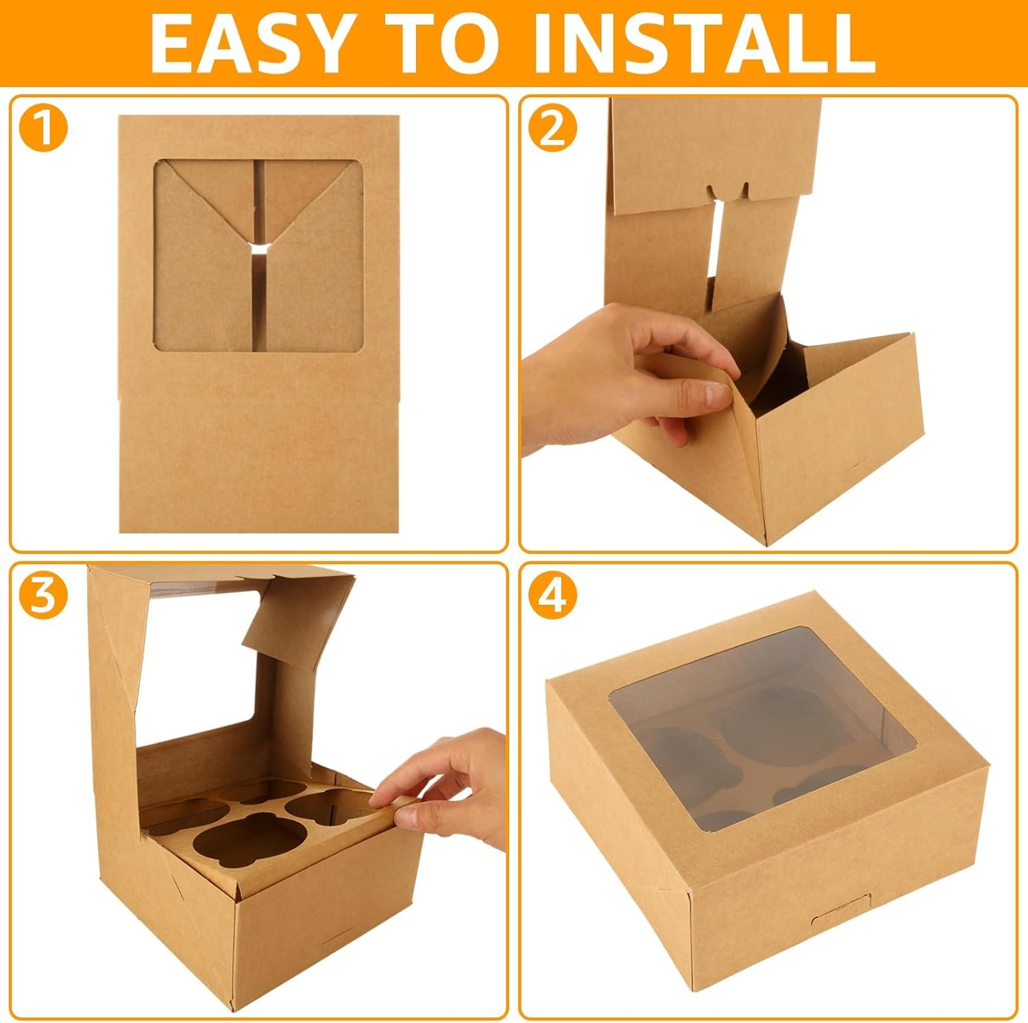 Wholesale 40-Pack 6x6 Brown Cupcake Boxes Hold 4 Standard Cupcakes Window Insert Food Grade Bakery Holders Muffins Pastries Carrier Factory
