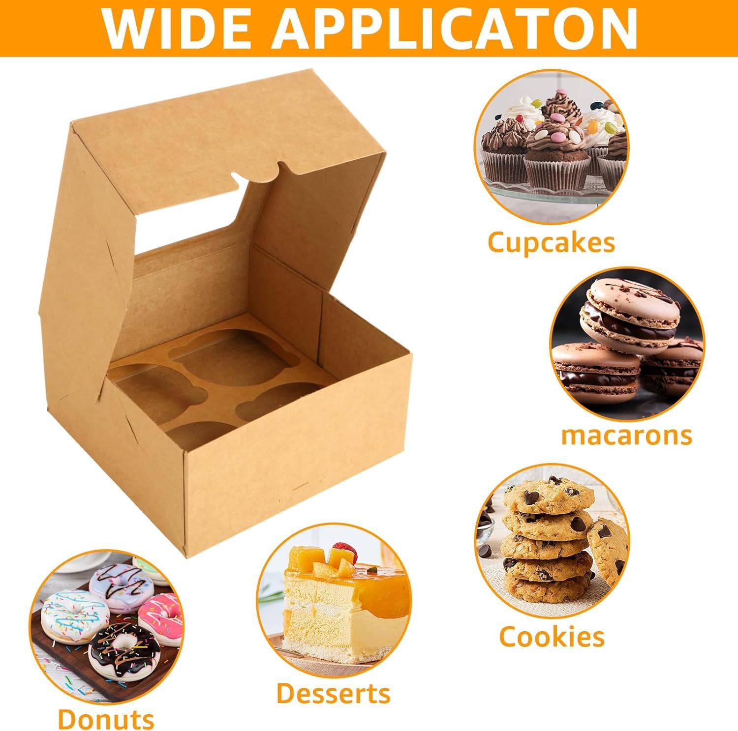 Wholesale 40-Pack 6x6 Brown Cupcake Boxes Hold 4 Standard Cupcakes Window Insert Food Grade Bakery Holders Muffins Pastries Carrier Factory