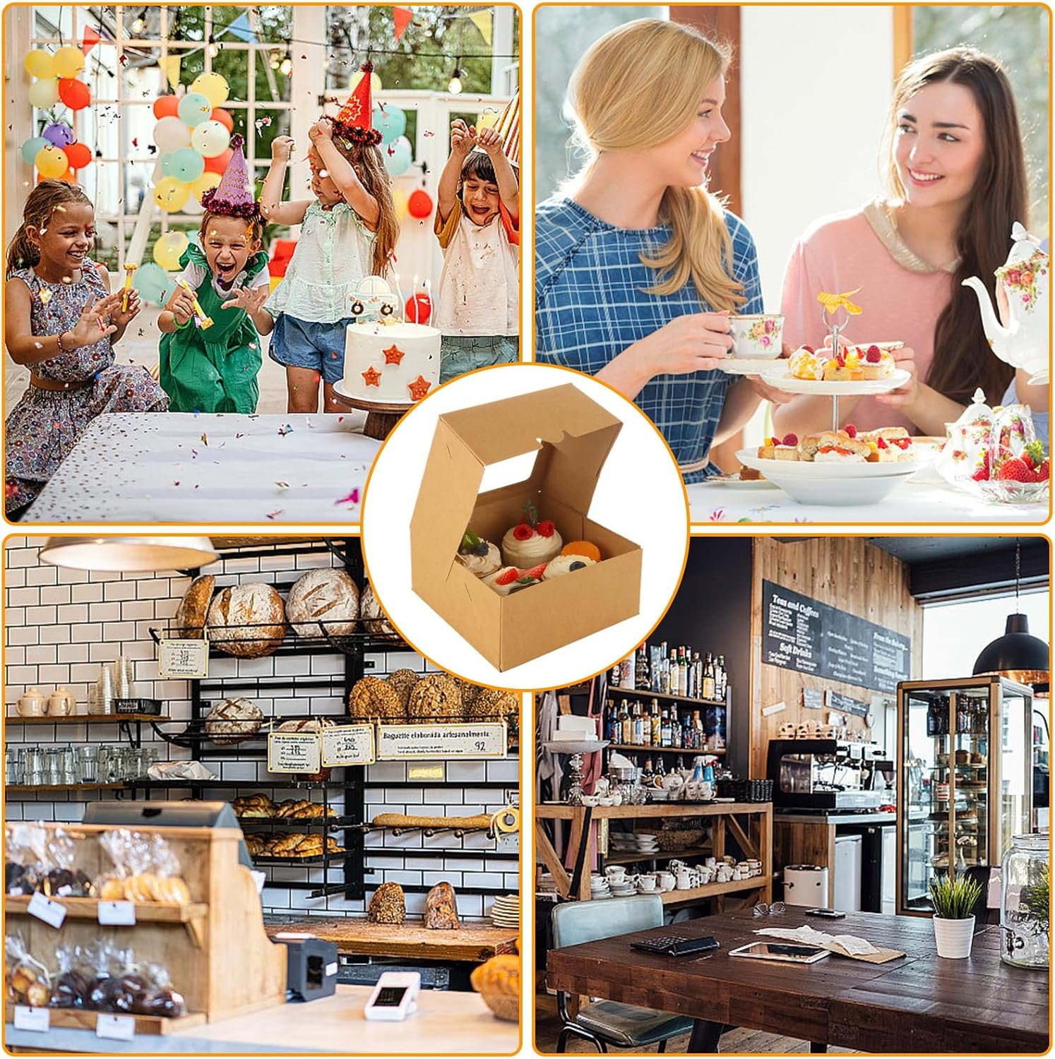 Wholesale 40-Pack 6x6 Brown Cupcake Boxes Hold 4 Standard Cupcakes Window Insert Food Grade Bakery Holders Muffins Pastries Carrier Factory