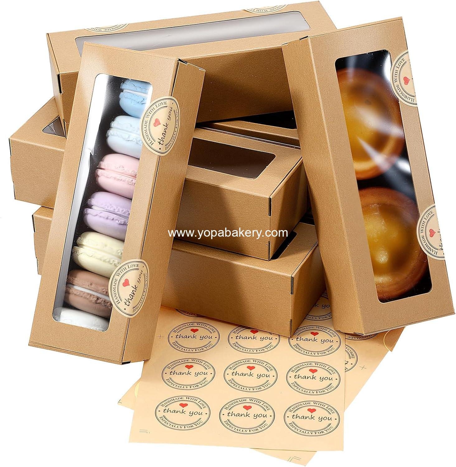 100 Pcs Brown Macaron Boxes with Window, Bakery Boxes with Stickers, Cookie Box for Donuts, Pastry, Chocolate, Candy, Small Gift Boxes for Party, Business 7.7 x 2.6 x 2 Inches