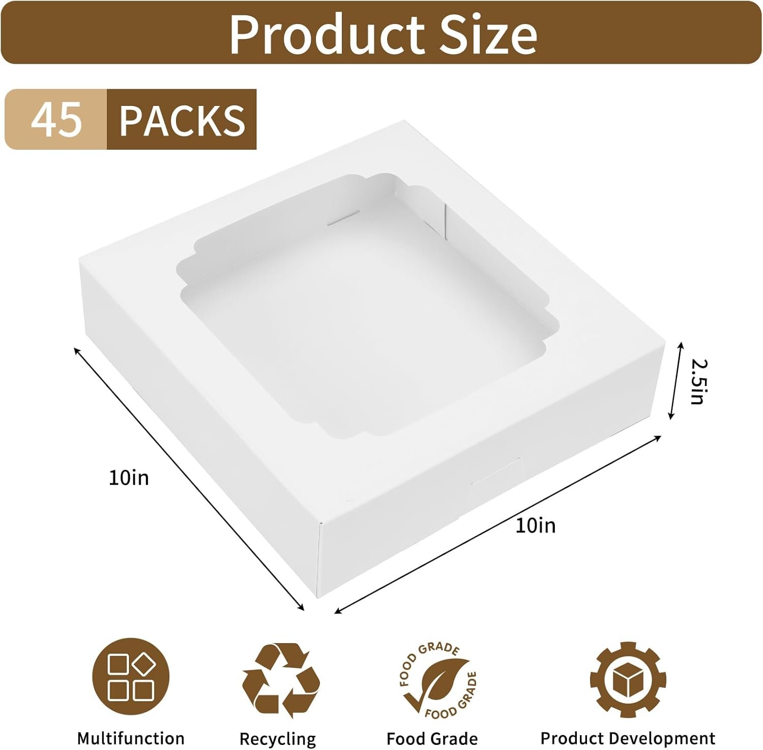 Wholesale 45pcs 10x10x2.5 Inch White Bakery Boxes with Window for Pies Cookies Pastries Muffins Donuts Factory