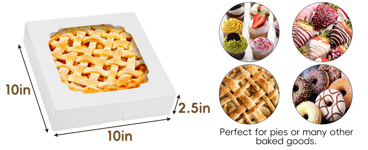 Wholesale 45pcs 10x10x2.5 Inch White Bakery Boxes with Window for Pies Cookies Pastries Muffins Donuts Factory