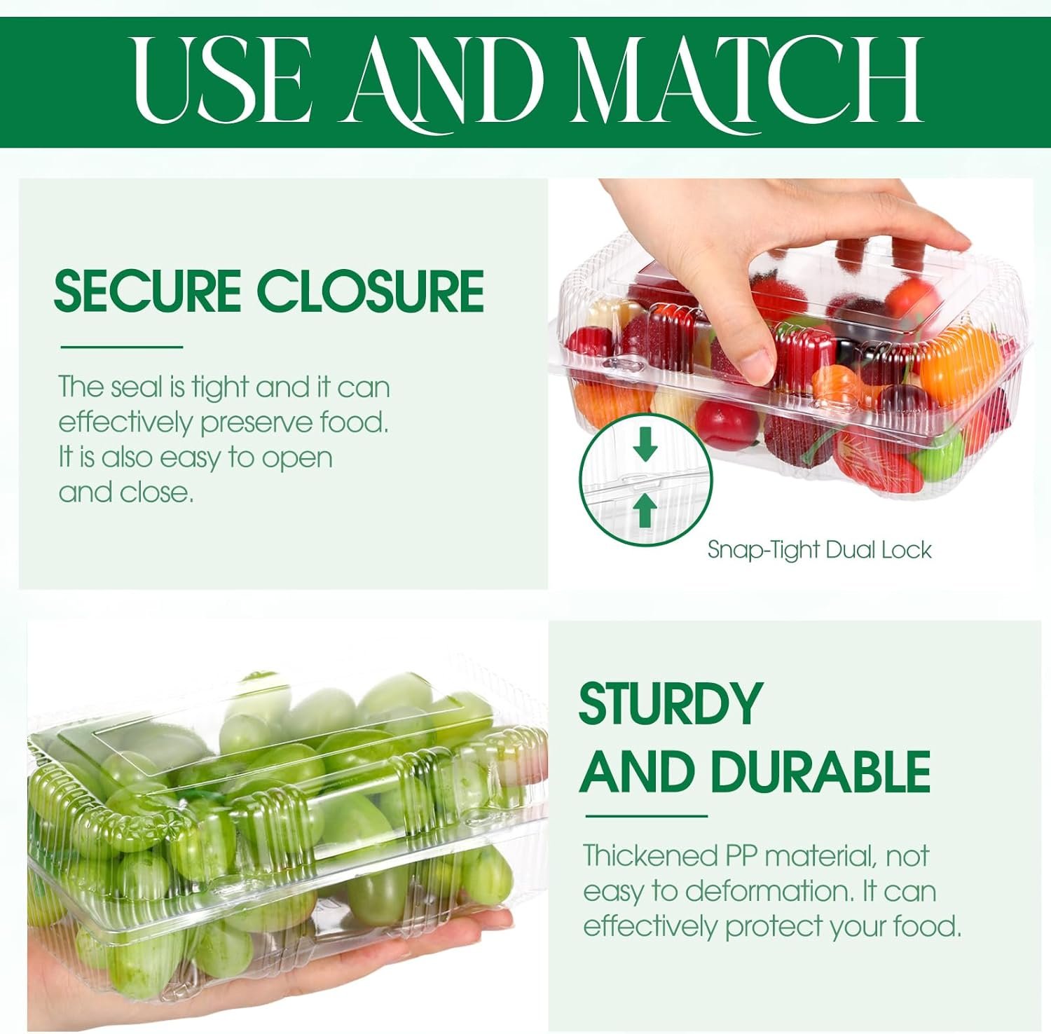 Wholesale 240 Pack 7.2 x 4.9 x 2.6 Inch Clear Hinged Plastic Clamshell Food Containers Takeout Boxes for Cookies Cakes Salads Hamburgers Fruit Desserts Sandwiches Factory