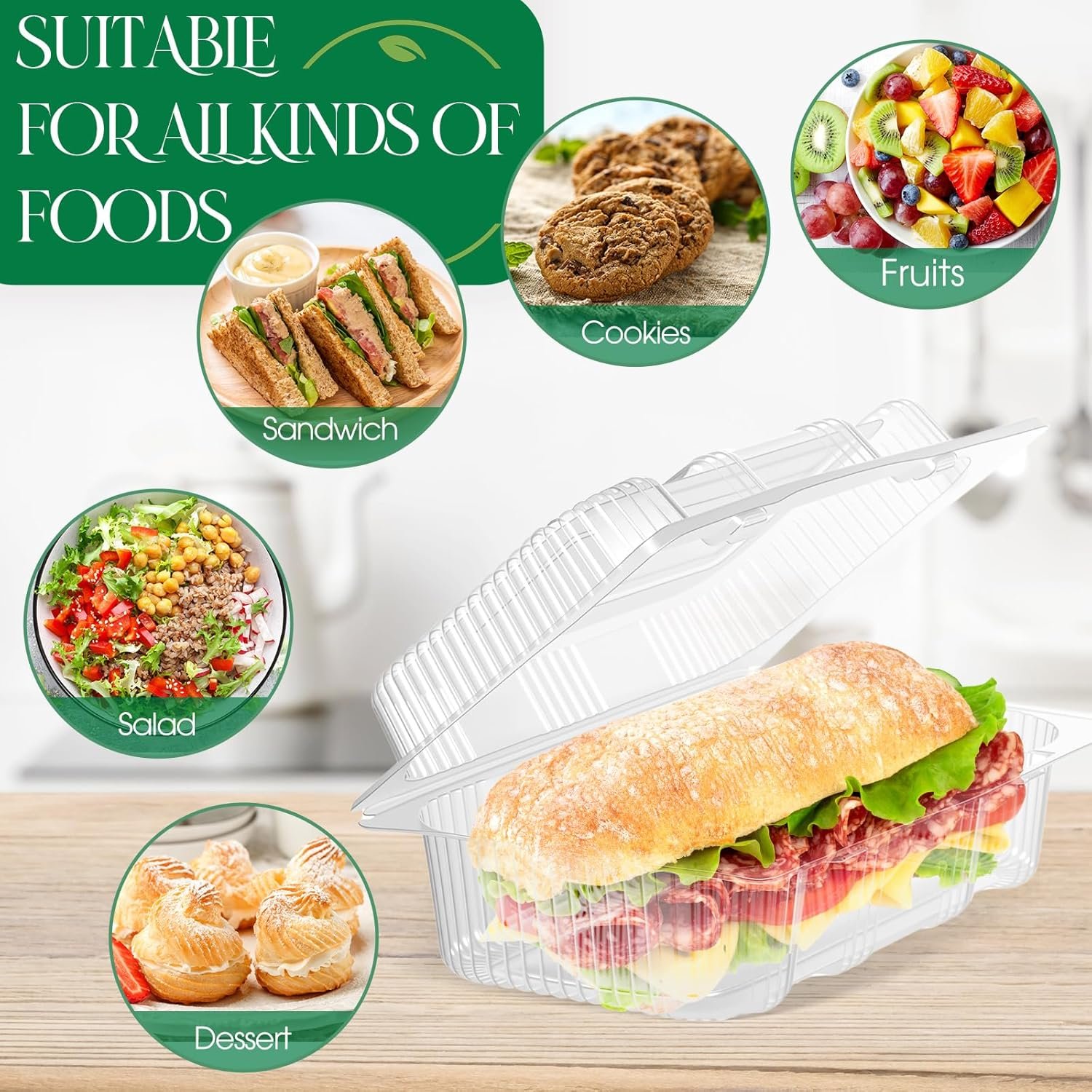 Wholesale 240 Pack 7.2 x 4.9 x 2.6 Inch Clear Hinged Plastic Clamshell Food Containers Takeout Boxes for Cookies Cakes Salads Hamburgers Fruit Desserts Sandwiches Factory