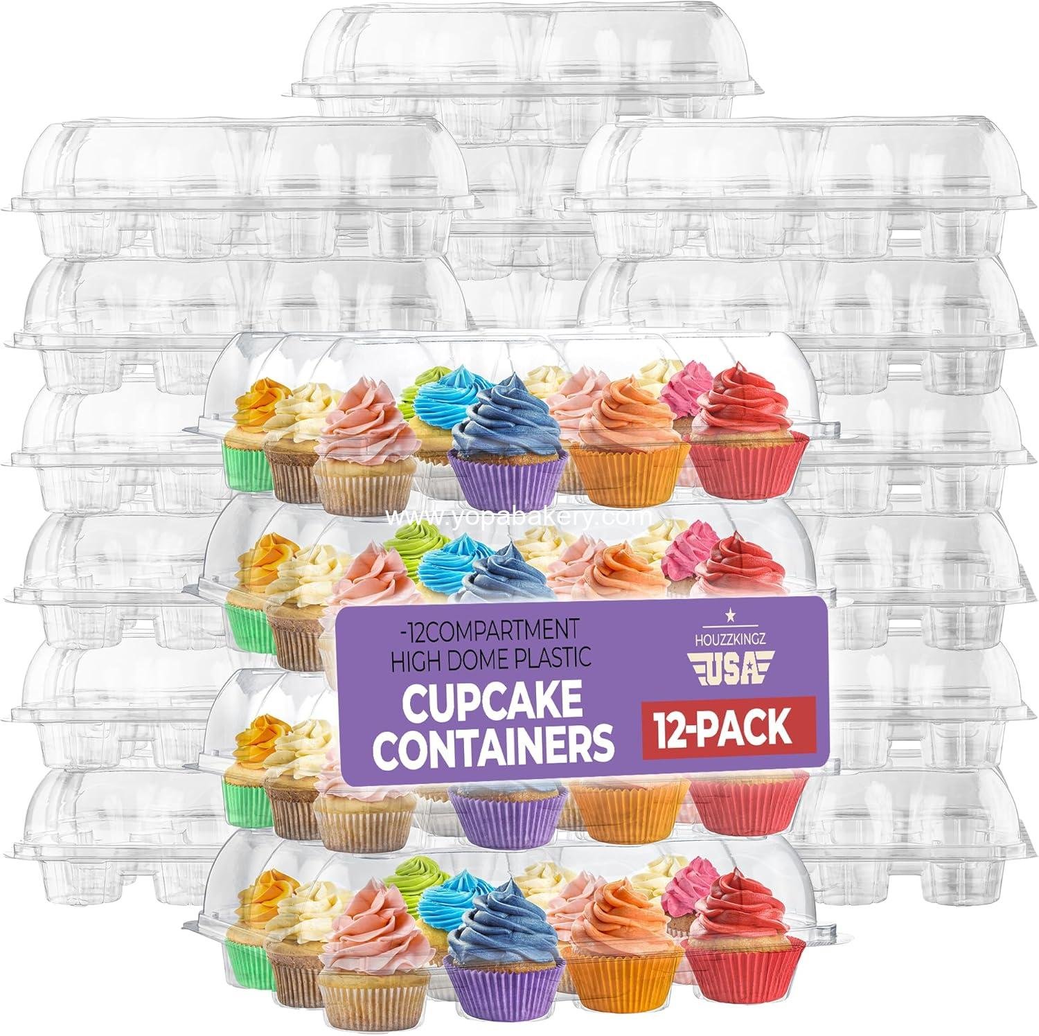 Plastic Cupcake Containers Boxes | 12 Compartment – 12 Pack | Disposable High Dome Dozen Clear Cupcake Holder with Detachable Lid Bulk | Extra Sturdy Stackable Cup Cake Carrier Holders Muffin Boxes