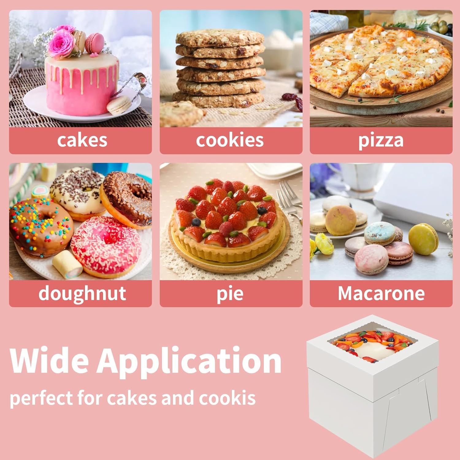 Wholesale 4-Pack 8x8x8 Inch Disposable White Cake Boxes Large Window Bakery Containers Cookies Pies Cupcakes Pastry Transport Factory