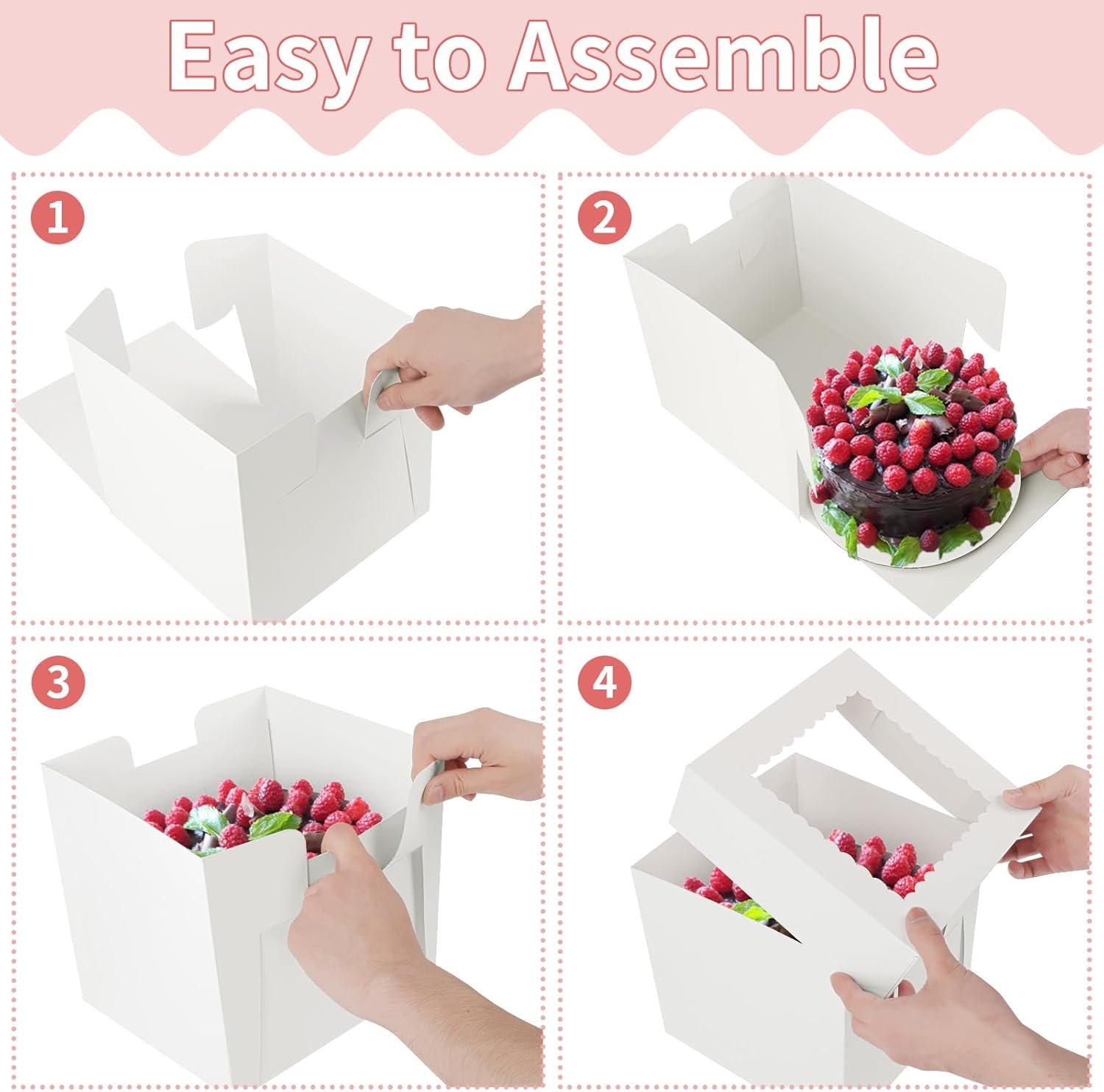 Wholesale 4-Pack 8x8x8 Inch Disposable White Cake Boxes Large Window Bakery Containers Cookies Pies Cupcakes Pastry Transport Factory