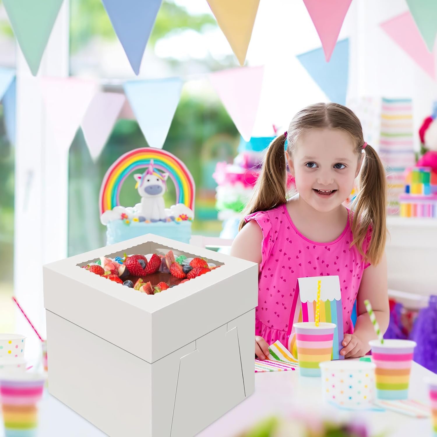 Wholesale 4-Pack 8x8x8 Inch Disposable White Cake Boxes Large Window Bakery Containers Cookies Pies Cupcakes Pastry Transport Factory