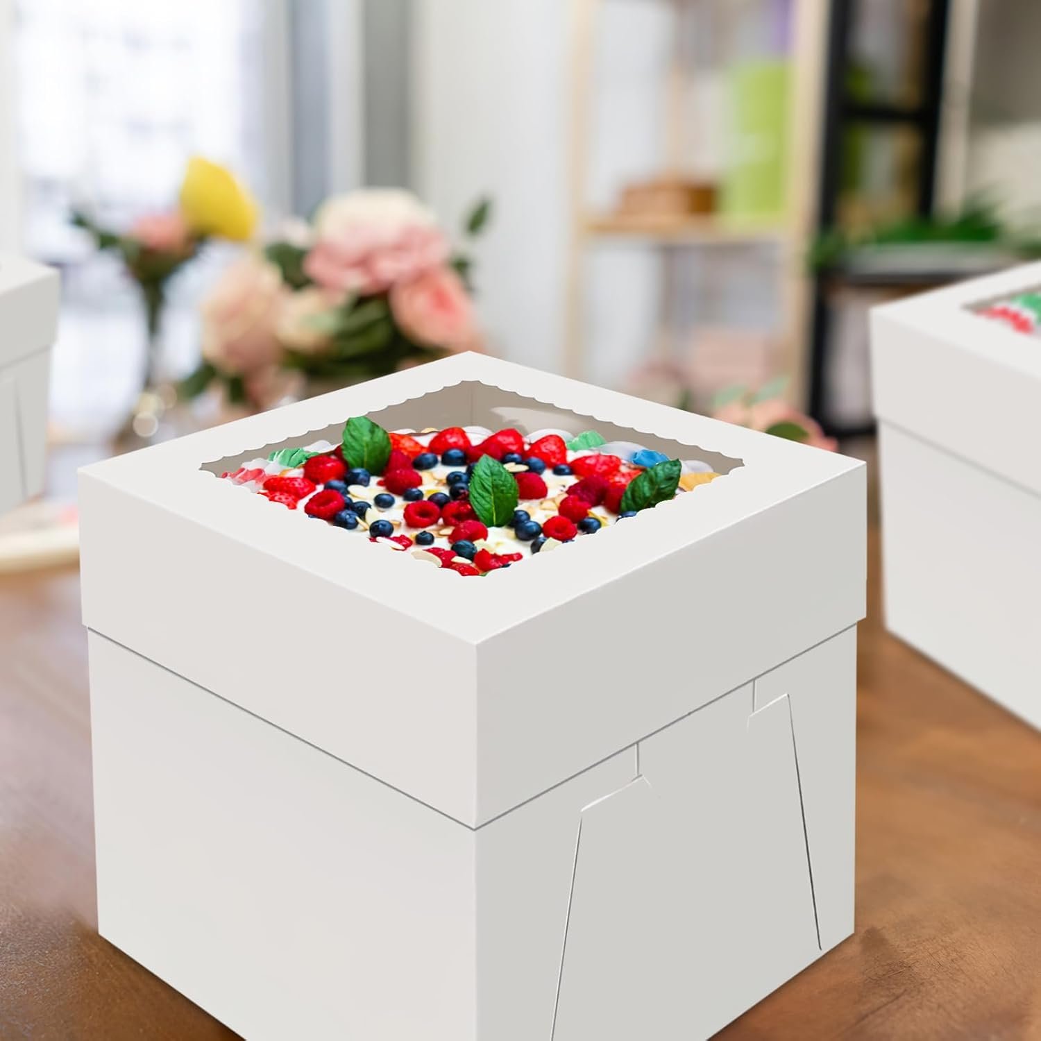 Wholesale 4-Pack 8x8x8 Inch Disposable White Cake Boxes Large Window Bakery Containers Cookies Pies Cupcakes Pastry Transport Factory