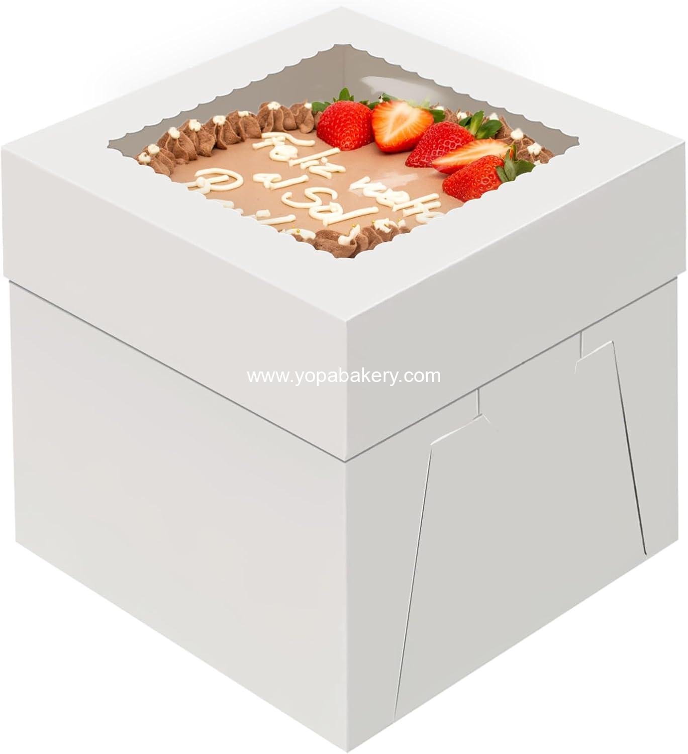 WINKIO 4 Pack Cake Boxes 8 Inch, Disposable Cake Transport Container, White Bakery Boxes with Large Window, for Cookies Pies Cupcakes Pastry (8×8×8 Inches)