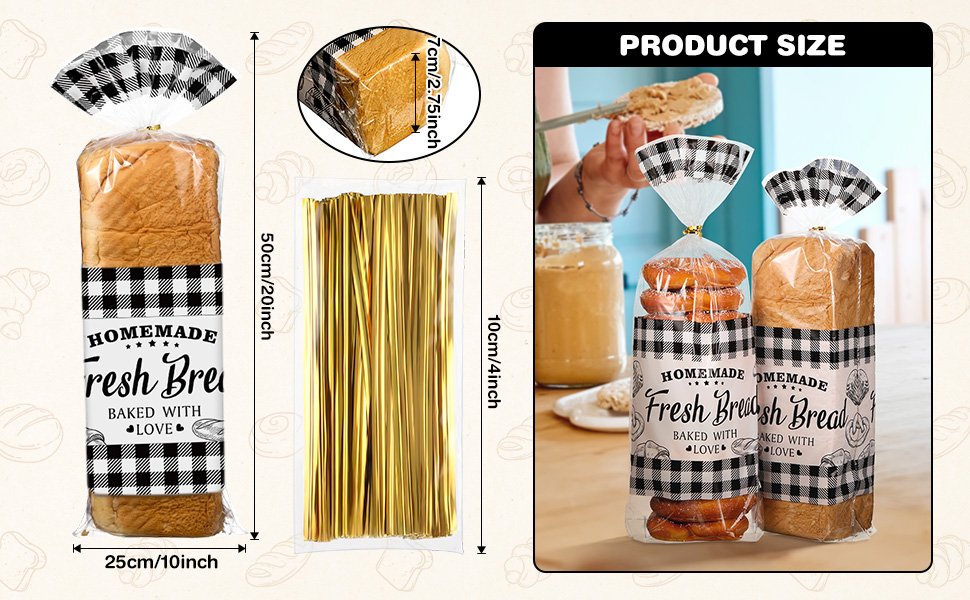 Wholesale 100 Pack Clear Plastic Bread Bags with Twist Ties Black Buffalo Plaid Design for Sourdough Cookies Rolls Bakery Home Bakers Gift Packaging Factory