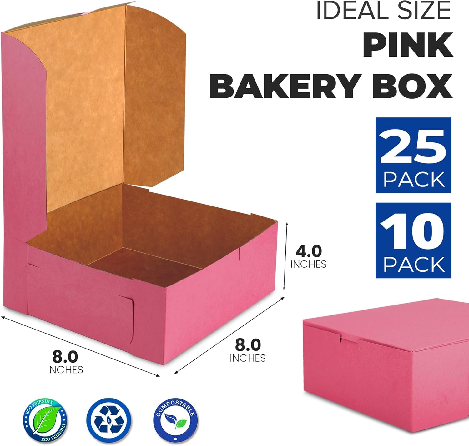Wholesale 25 Pack Pink 8x8x4 Bakery Boxes Pastry Packaging for Cupcakes Desserts Cookies Candies Bakeries Homemade Goods Favors Gifts Factory
