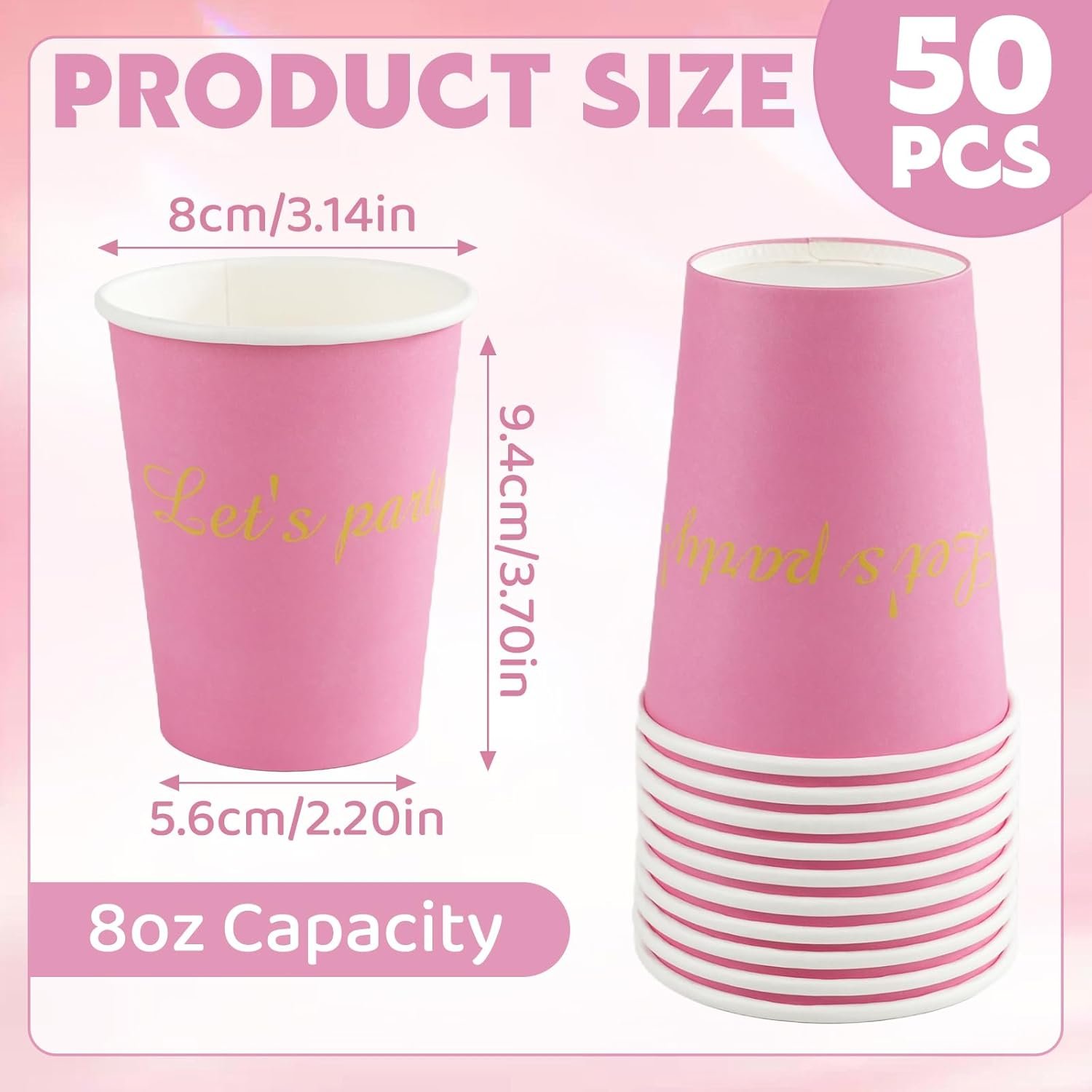 Wholesale 50 Pack 8oz Pink Disposable Paper Cups Let's Party Print for Hot Cold Beverages Picnics Birthdays Parties Weddings Factory Wholesale 50 Pack 8oz Pink Disposable Paper Cups Let's Party Print for Hot Cold Beverages Picnics Birthdays Parties Weddings Factory