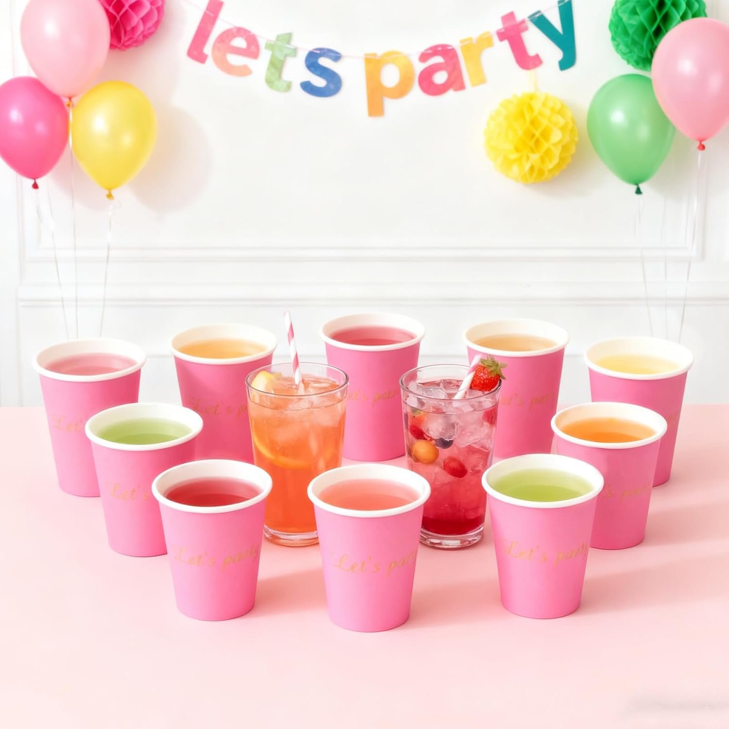 Wholesale 50 Pack 8oz Pink Disposable Paper Cups Let's Party Print for Hot Cold Beverages Picnics Birthdays Parties Weddings Factory Wholesale 50 Pack 8oz Pink Disposable Paper Cups Let's Party Print for Hot Cold Beverages Picnics Birthdays Parties Weddings Factory