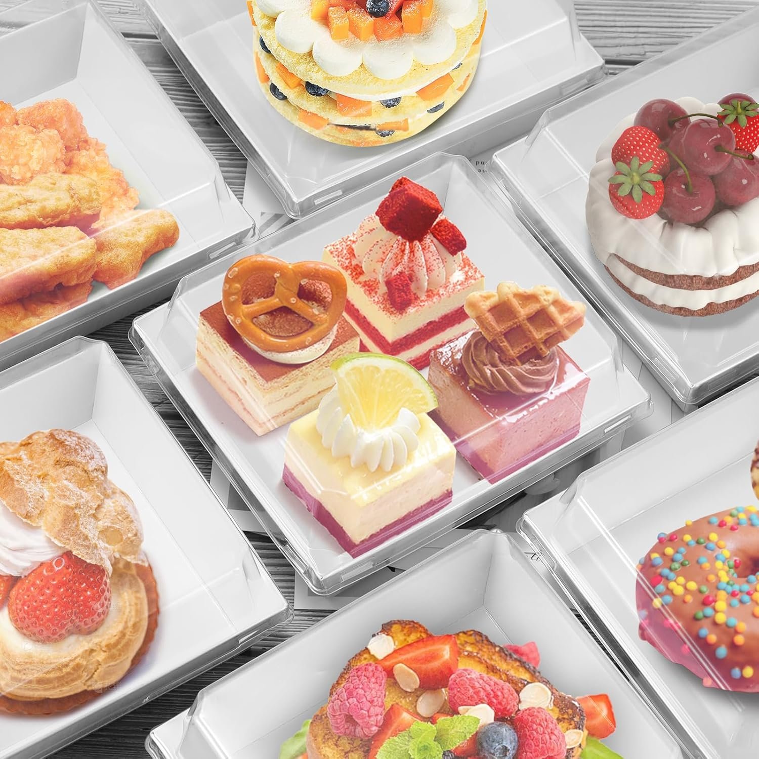 Wholesale 20 Pack Charcuterie Boxes Clear Lids Square Disposable Paper Bakery Containers White for Strawberries Cupcakes Desserts Donuts Parties Weddings Outdoors Home Use Factory