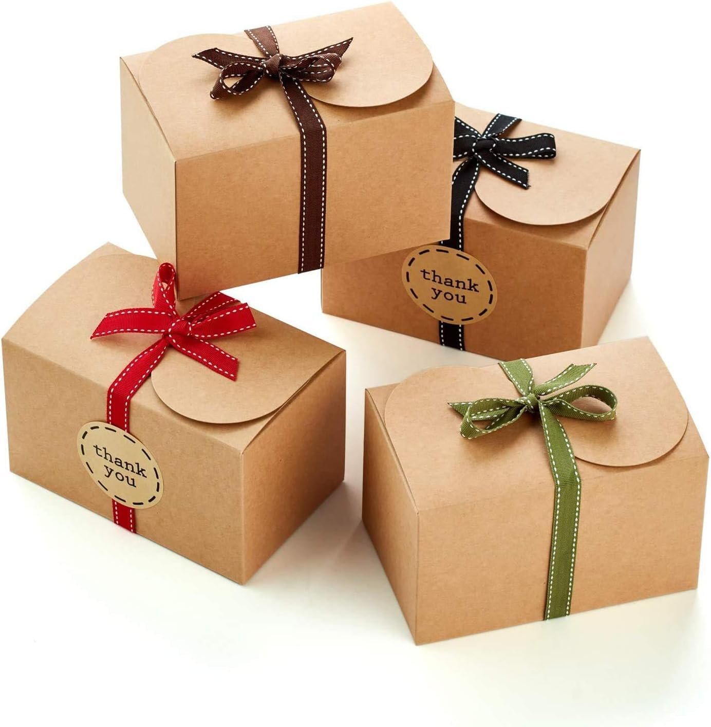Wholesale 6.5” x 4” Brown Kraft Cookie Boxes with Ribbons Stickers (20 Pack) Small Cardboard Packaging for Gifts Baked Goods Candy Christmas Bakery Treats Empty Bulk Factory