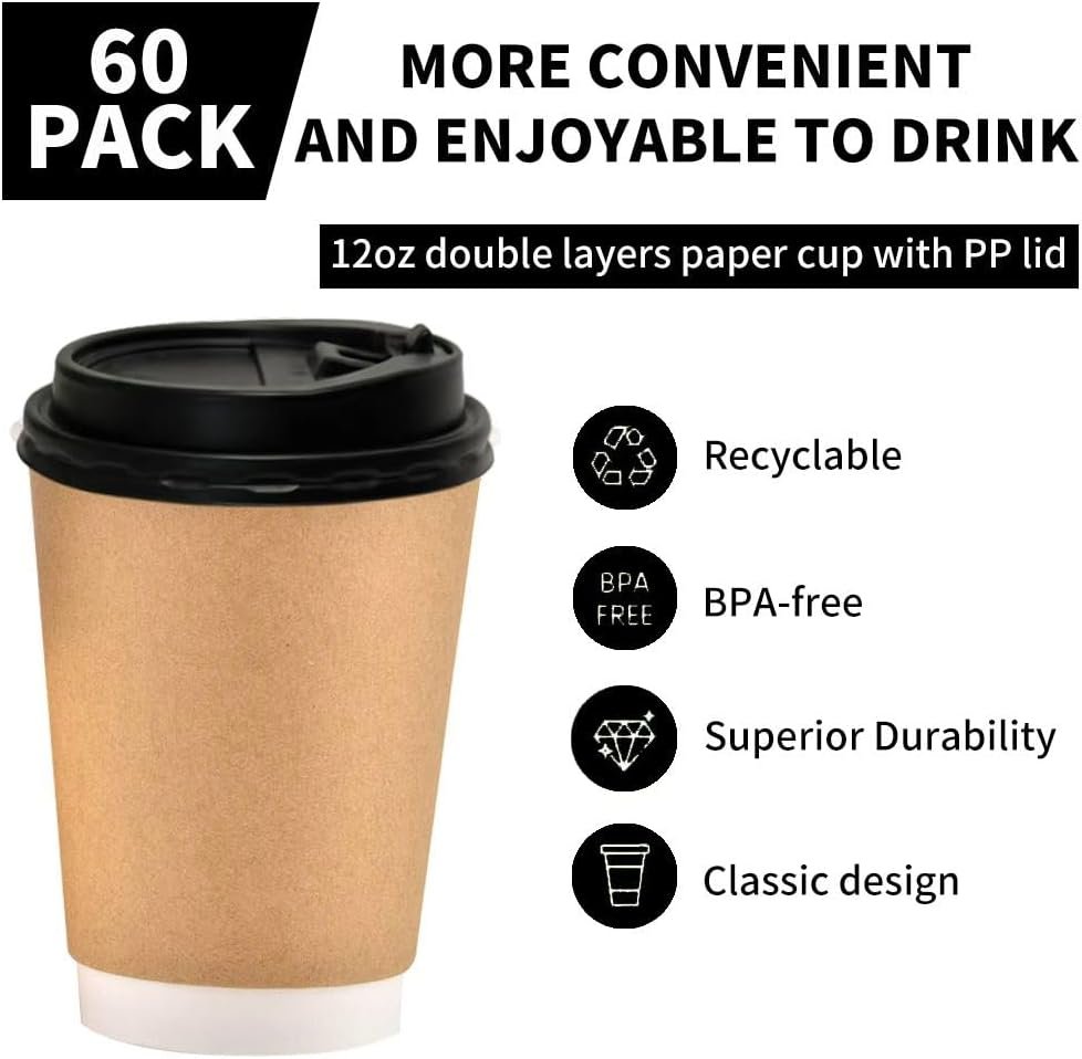Wholesale 12oz Disposable Double Wall Insulated Paper Coffee Cups with Lids for Hot To-Go Drinks Coffee Supplies Daily Use Events Manufacturer