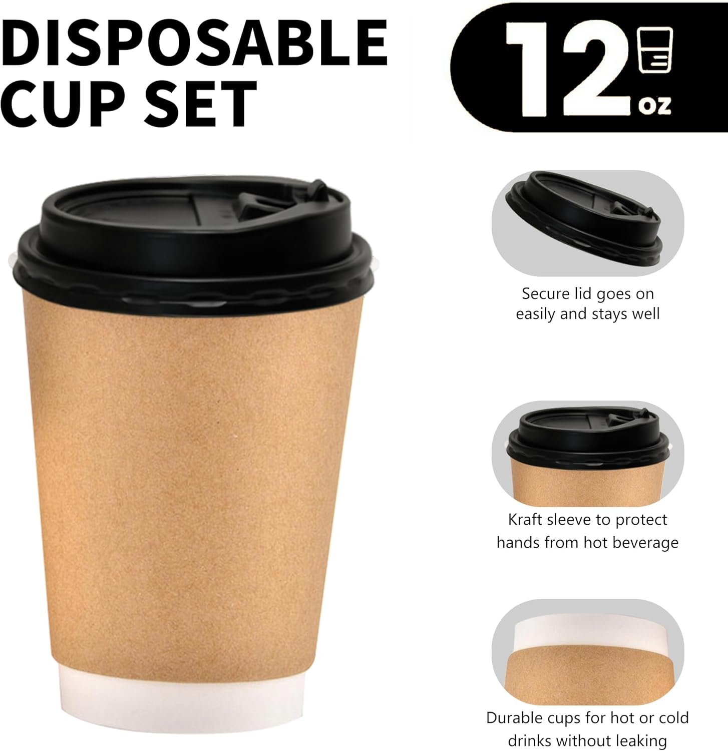 Wholesale 12oz Disposable Double Wall Insulated Paper Coffee Cups with Lids for Hot To-Go Drinks Coffee Supplies Daily Use Events Manufacturer