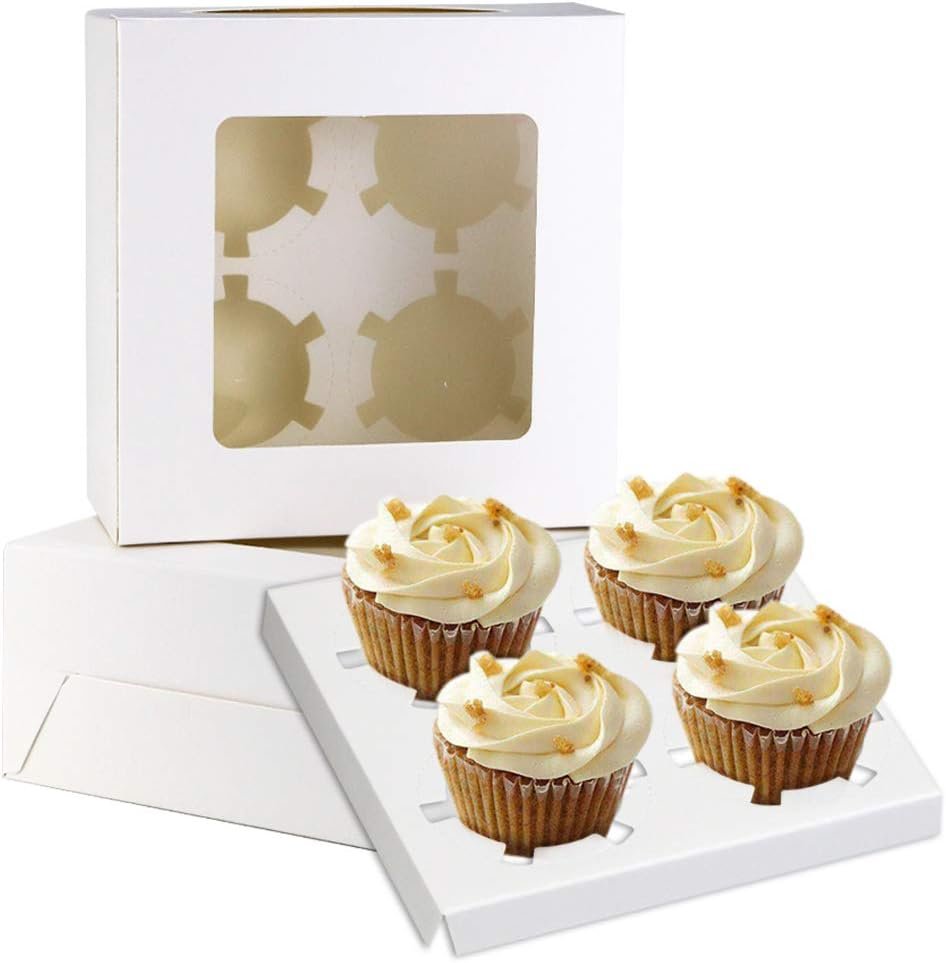 Wholesale 20-Pack White Cupcake Boxes with 6-Holder Inserts PVC Window Auto-Popup Bakery Containers 9x6x3 Inch Factory