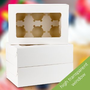 Wholesale 20-Pack White Cupcake Boxes with 6-Holder Inserts PVC Window Auto-Popup Bakery Containers 9x6x3 Inch Factory