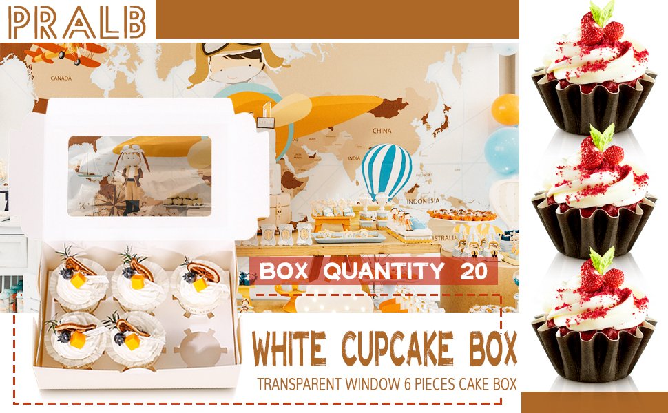Wholesale 20-Pack White Cupcake Boxes with 6-Holder Inserts PVC Window Auto-Popup Bakery Containers 9x6x3 Inch Factory