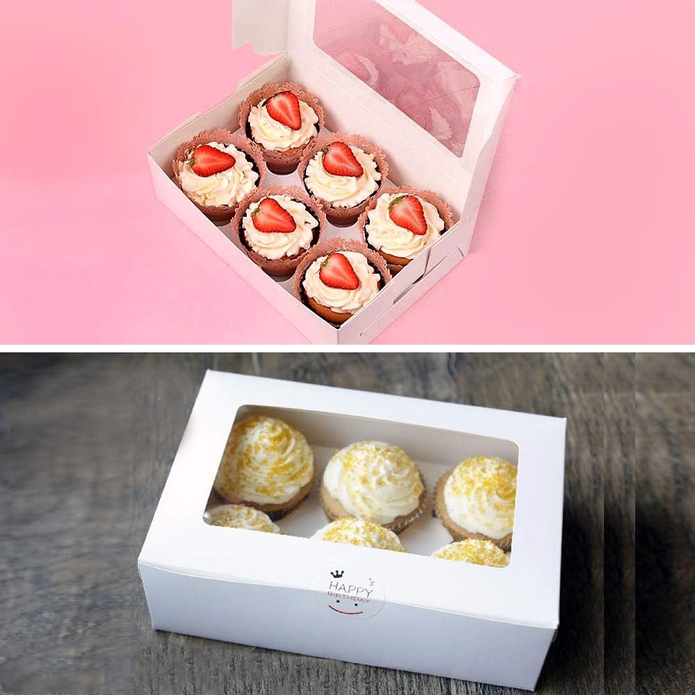 Wholesale 20-Pack White Cupcake Boxes with 6-Holder Inserts PVC Window Auto-Popup Bakery Containers 9x6x3 Inch Factory