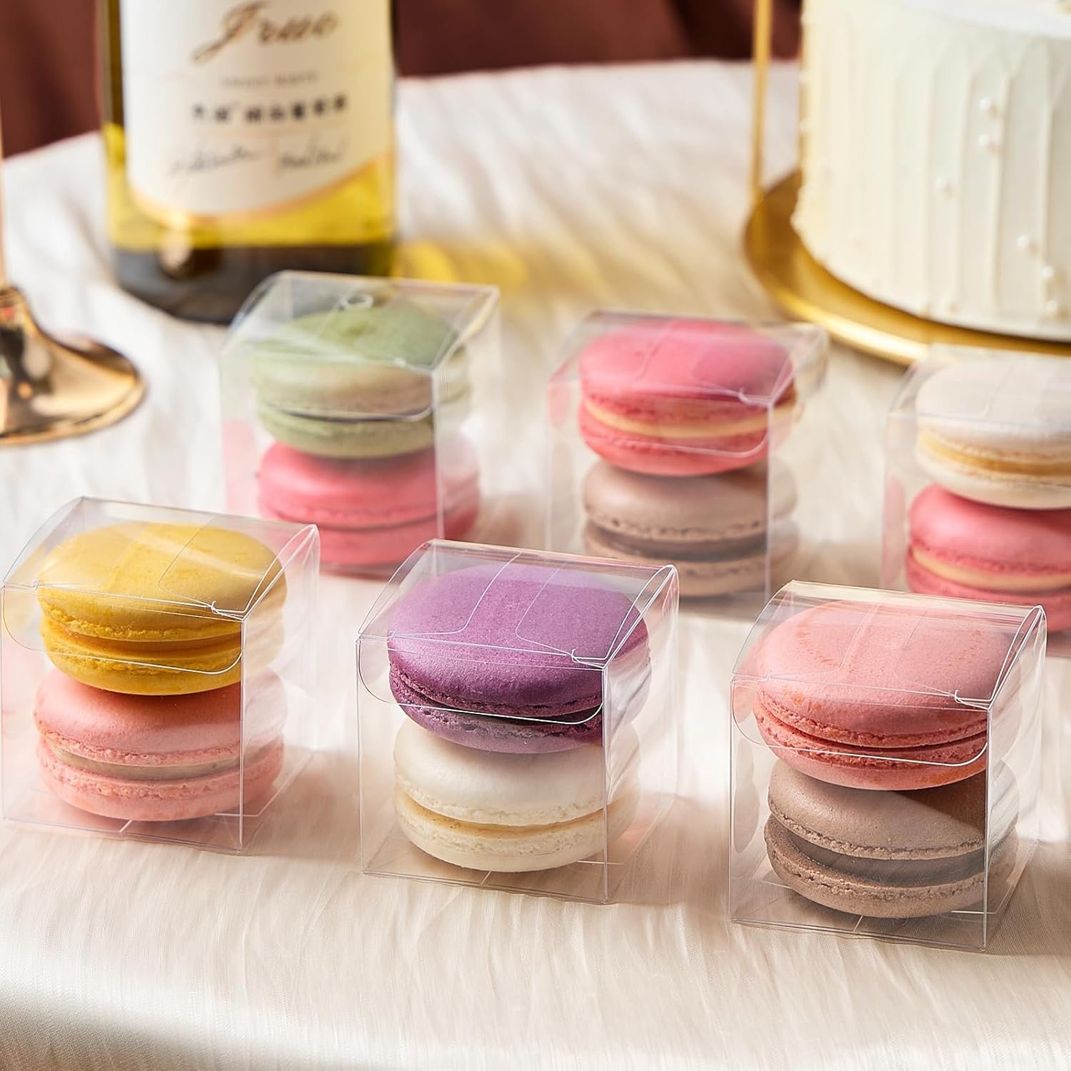 Wholesale 100 Pack 2x2x2 Inch Clear Favor Boxes with Ribbons Mini Transparent Cube for Candy Chocolate Bombs Plastic Individual Macaron Packaging Factory