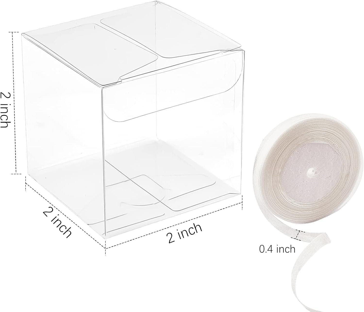 Wholesale 100 Pack 2x2x2 Inch Clear Favor Boxes with Ribbons Mini Transparent Cube for Candy Chocolate Bombs Plastic Individual Macaron Packaging Factory
