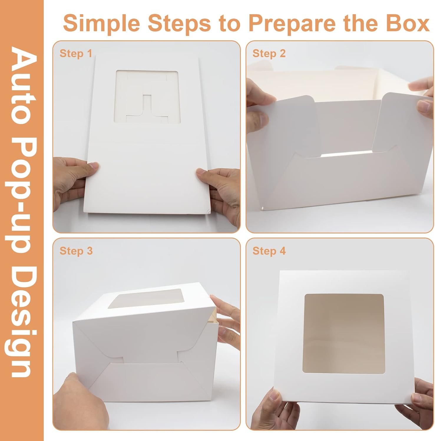 Wholesale 25pcs 8x8x5 Inch White Cake Boxes with Windows for Pastries Cupcakes Cookies Pies Muffins Donuts Factory