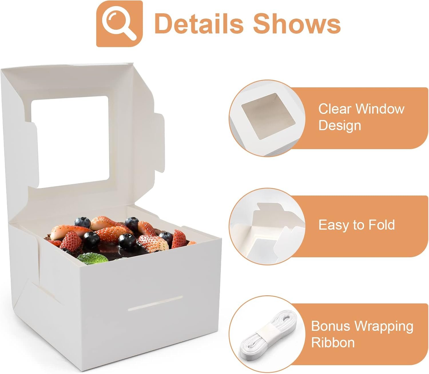 Wholesale 25pcs 8x8x5 Inch White Cake Boxes with Windows for Pastries Cupcakes Cookies Pies Muffins Donuts Factory