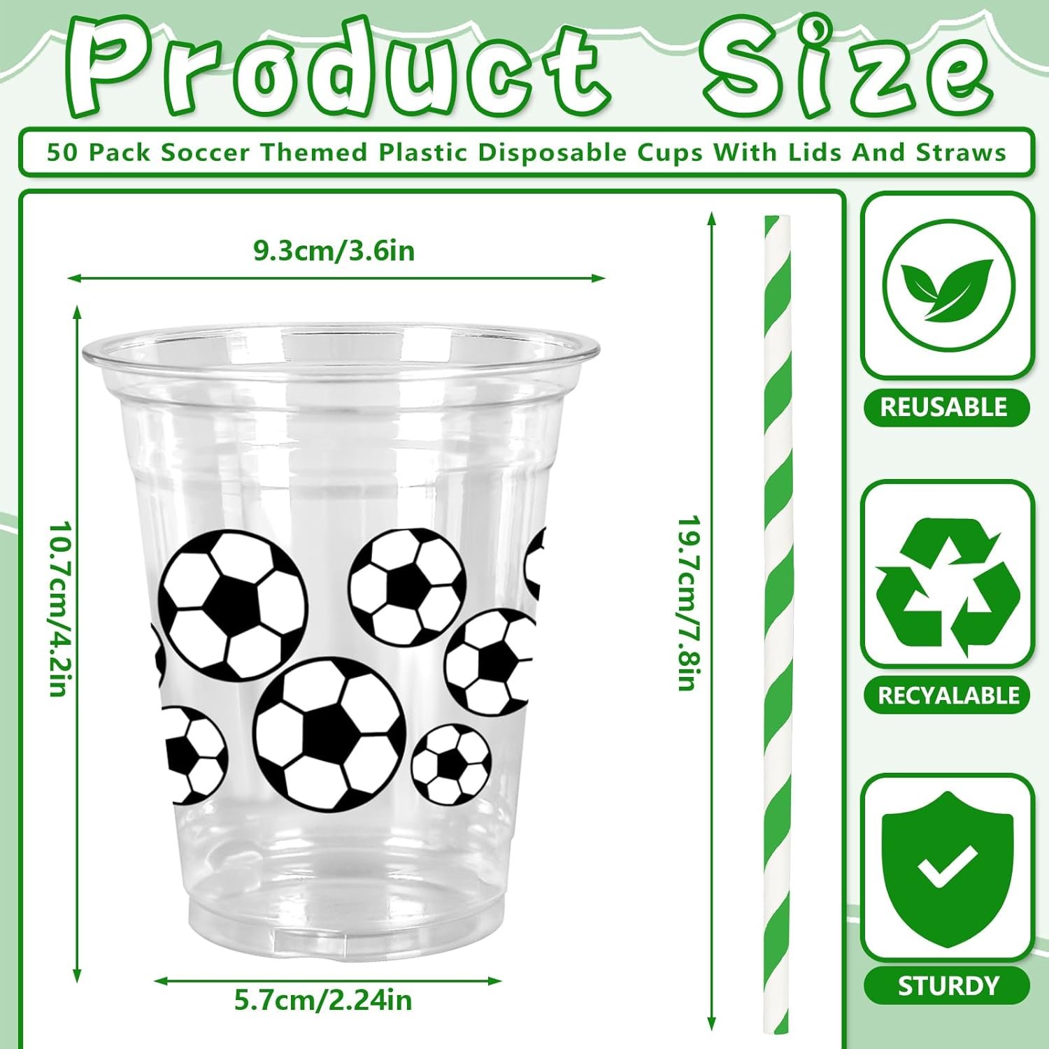 Wholesale 50 Pack 12oz Soccer Football Clear Plastic Cups with Lids Straws Disposable for Sports Party Factory
