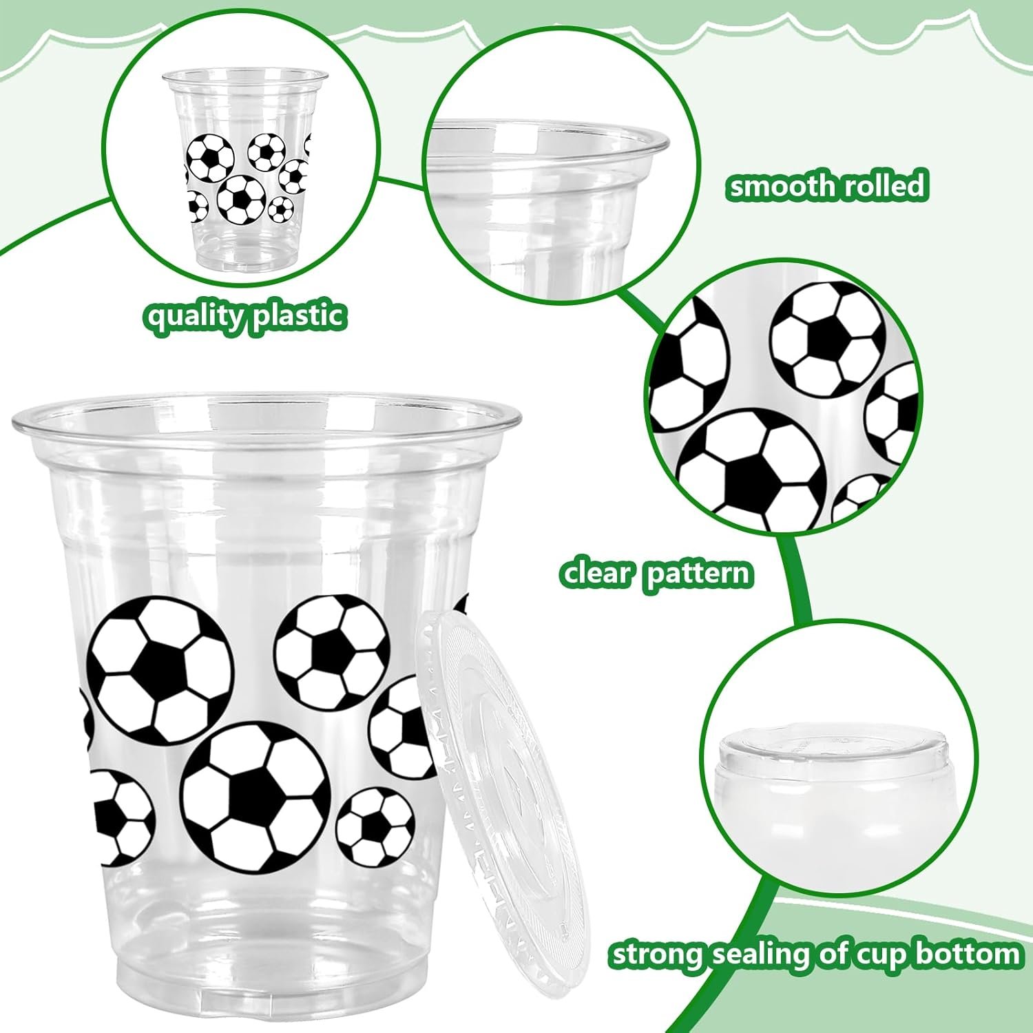 Wholesale 50 Pack 12oz Soccer Football Clear Plastic Cups with Lids Straws Disposable for Sports Party Factory