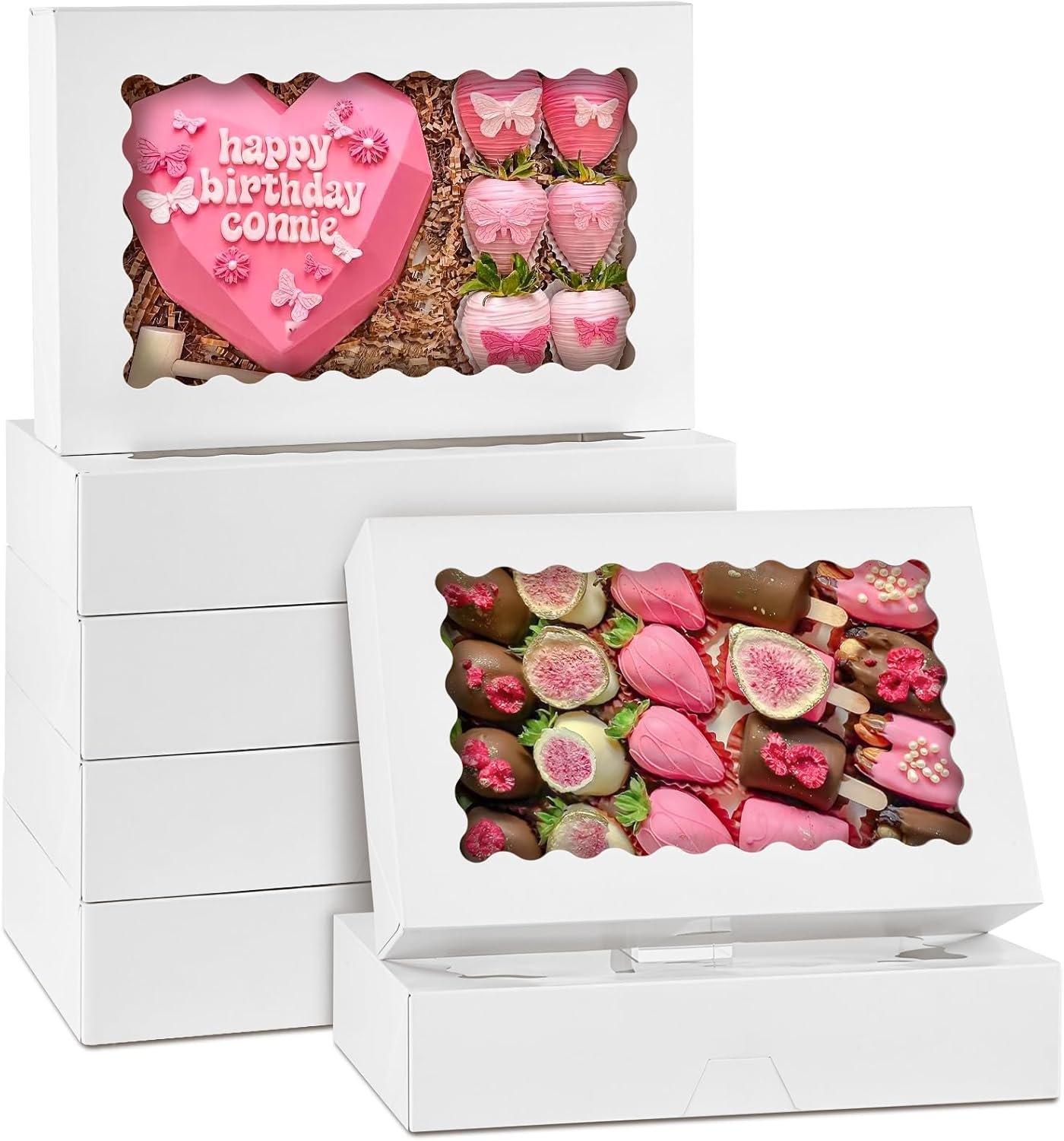 Wholesale 30 Pack 12" x 8" x 2.5" Auto Pop-Up White Bakery Boxes with Window for Chocolate Strawberries Cookies Cake Pops Donuts Pastries Factory