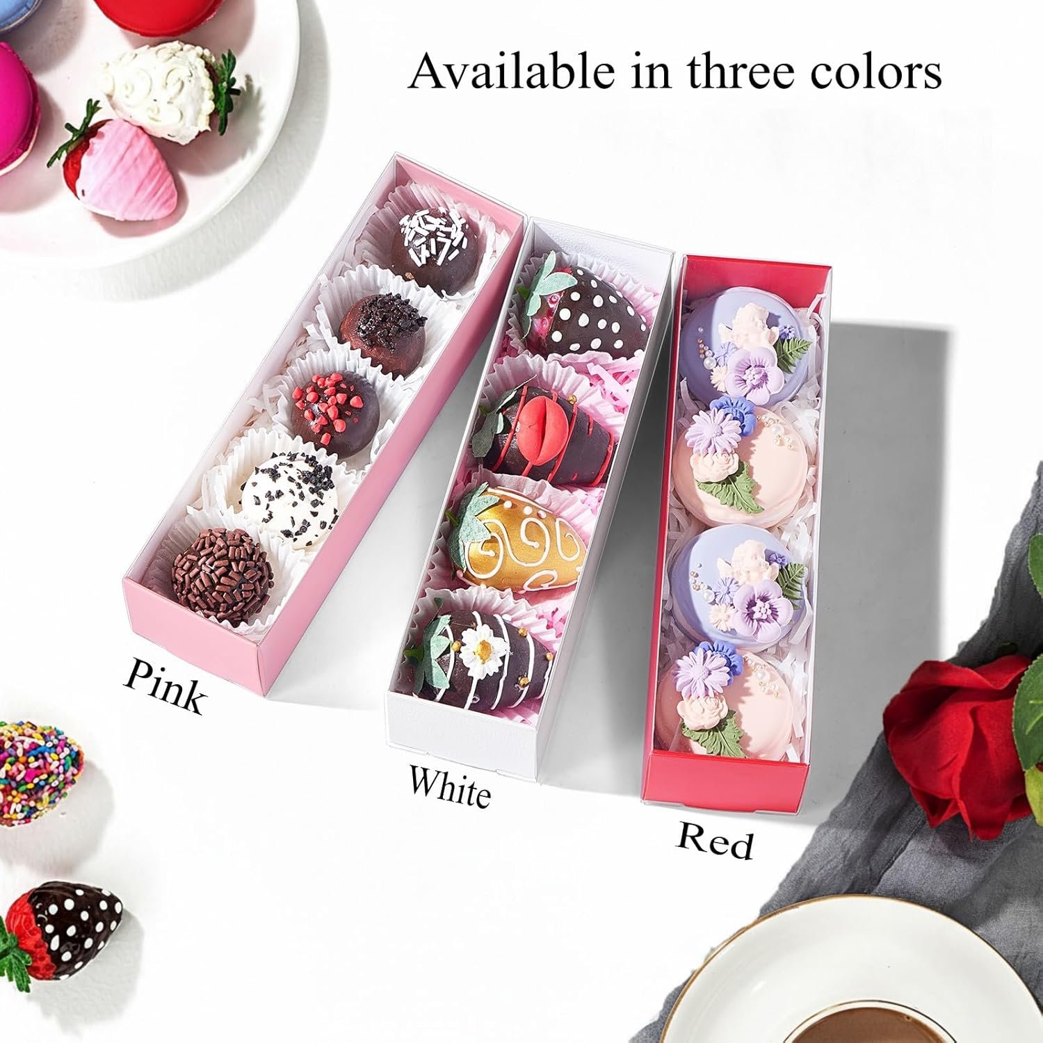 Wholesale 12-Pack White Chocolate Covered Strawberry Boxes for 4 Macaron Truffles Cookies Oreos Cocoa Bombs Cake Balls Factory