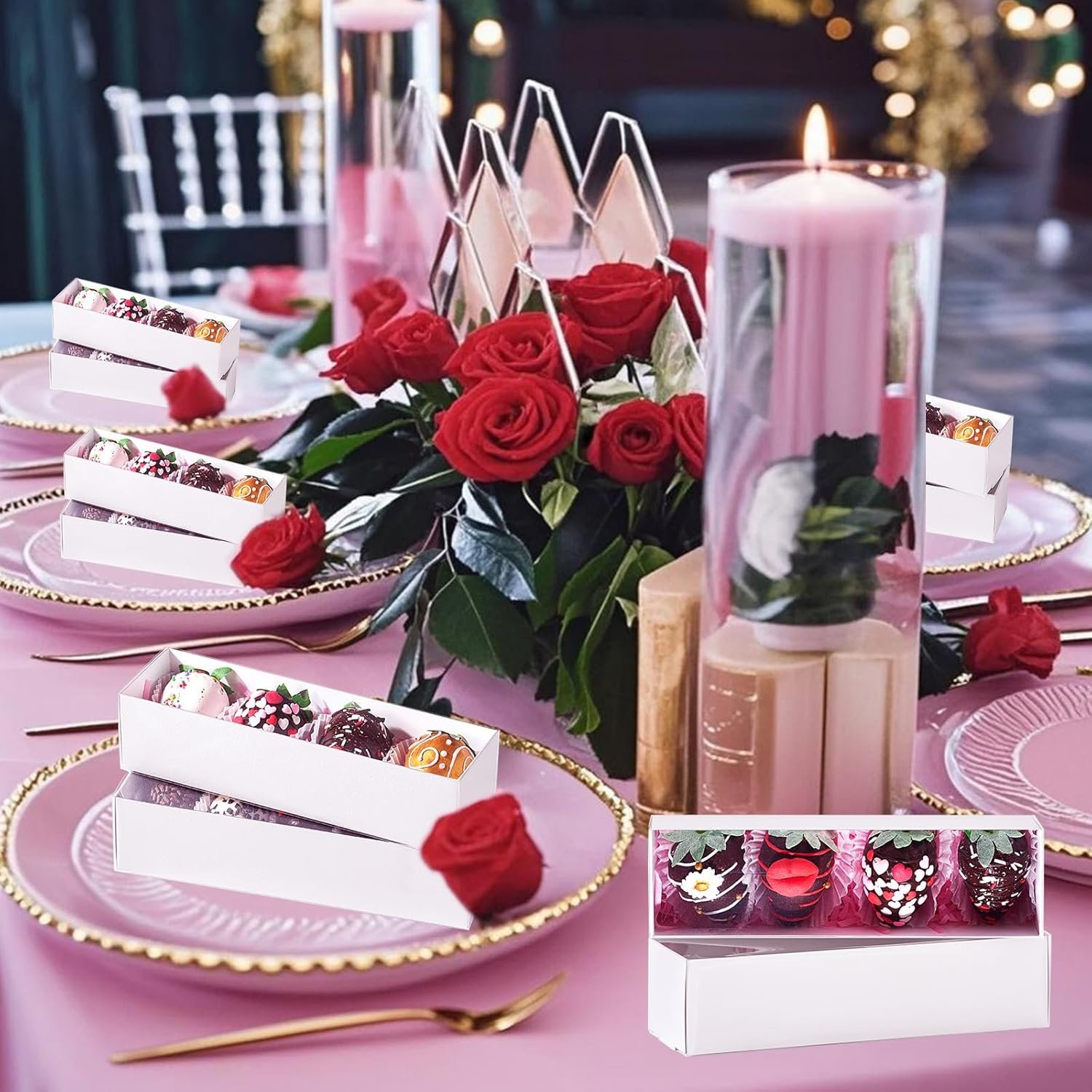 Wholesale 12-Pack White Chocolate Covered Strawberry Boxes for 4 Macaron Truffles Cookies Oreos Cocoa Bombs Cake Balls Factory