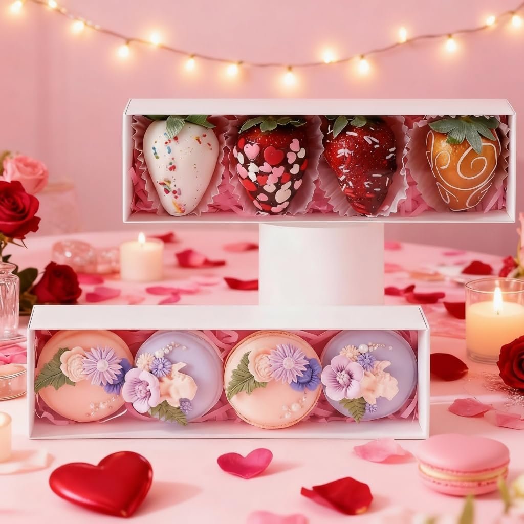 Wholesale 12-Pack White Chocolate Covered Strawberry Boxes for 4 Macaron Truffles Cookies Oreos Cocoa Bombs Cake Balls Factory