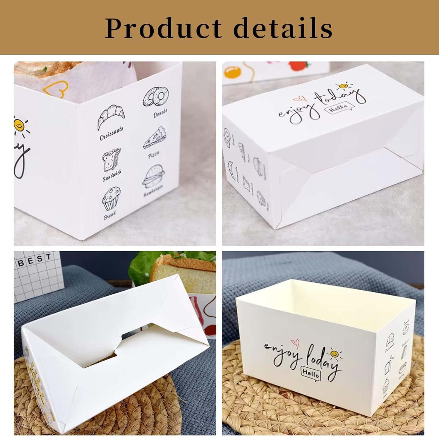 Wholesale 50 Pack Paper Takeout Boxes Sandwich Mini Burger Toast Trays for Restaurants Picnics Parties Factory