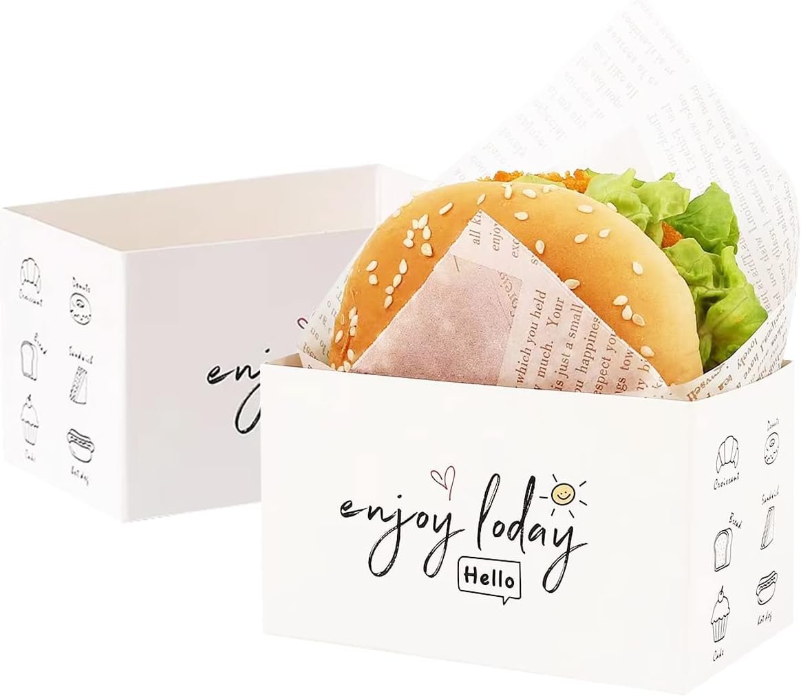 Wholesale 50 Pack Paper Takeout Boxes Sandwich Mini Burger Toast Trays for Restaurants Picnics Parties Factory
