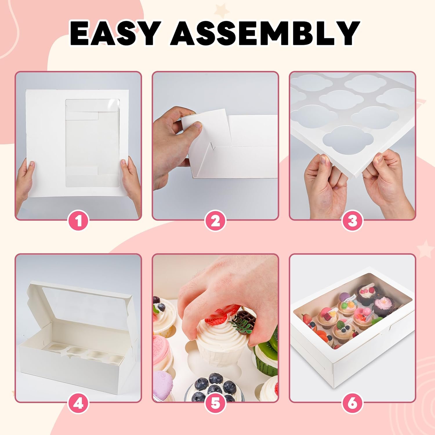 Wholesale 6-Pack 12-Count Cupcake Boxes with Window Food-Grade Cardboard Containers for Muffins Desserts White 13.8×9.5×4in Factory