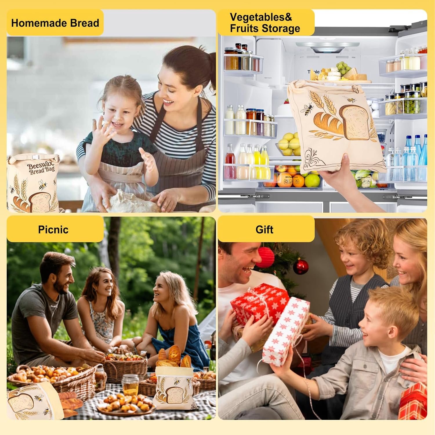 Wholesale 2-Pack XL 17x13in Reusable Beeswax Bread Bags for Sourdough Homemade Bread Natural Lined Freezer Friendly Food Storage Factory Wholesale 2-Pack XL 17x13in Reusable Beeswax Bread Bags for Sourdough Homemade Bread Natural Lined Freezer Friendly Food Storage Factory