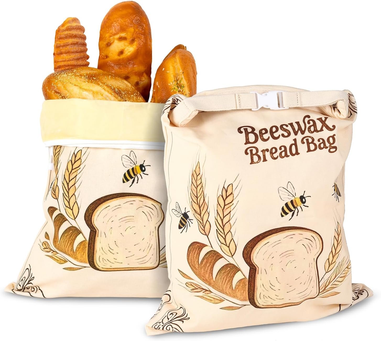 Nedsewor 2 Pack Reusable Beeswax Bread Bags for Sourdough, 17inx13in Bread Bags for Homemade Bread, XL Natural Beewax Lined Bread Bag, Freezer Friendly Freshness Preservation for Food Storage