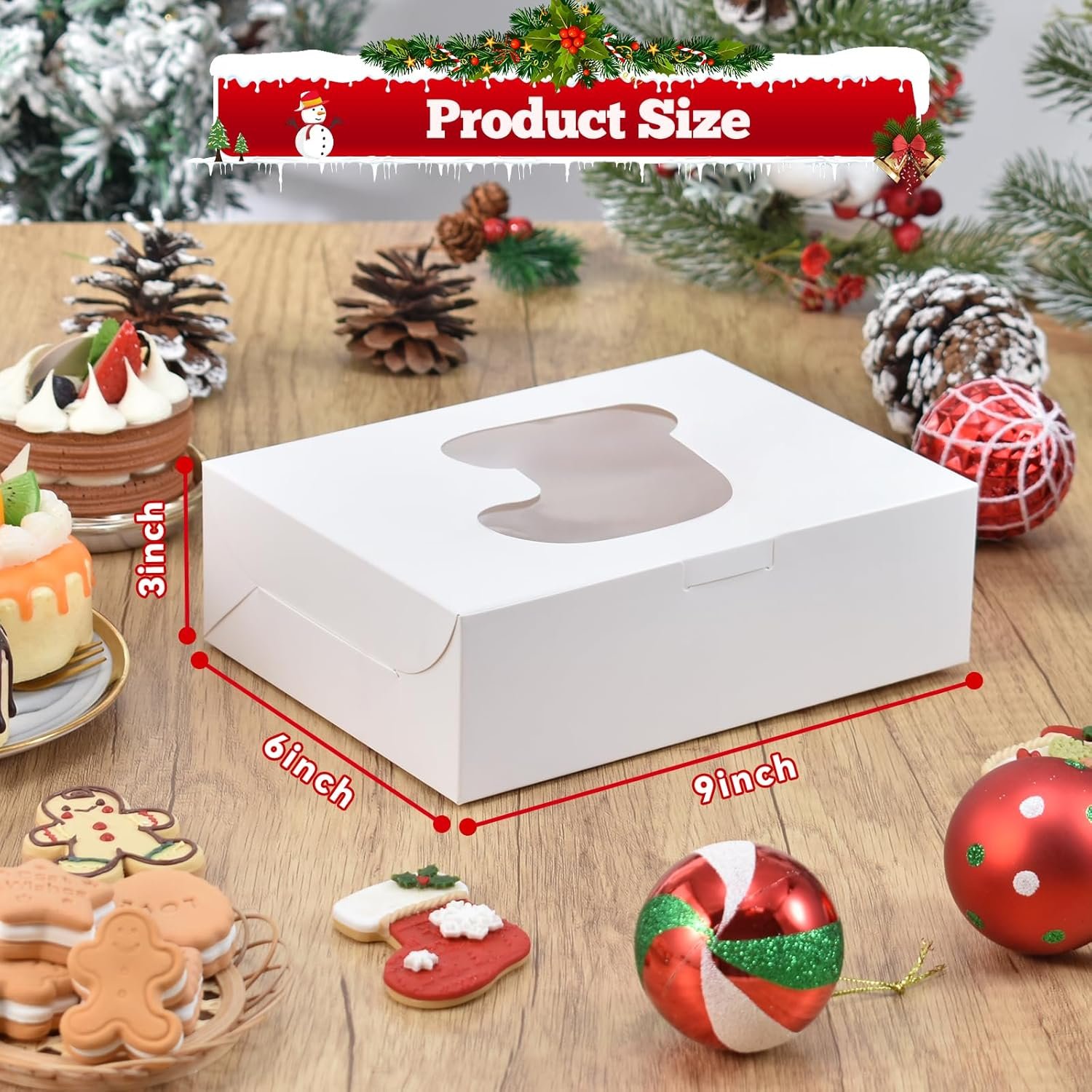Wholesale 12 Pack Christmas Cookie Boxes with Window 9x6x3 Inch Brown Bakery Boxes White Cake Pastry Containers for Holiday Gifts Cakes Muffins Donuts Chocolates Strawberries Factory